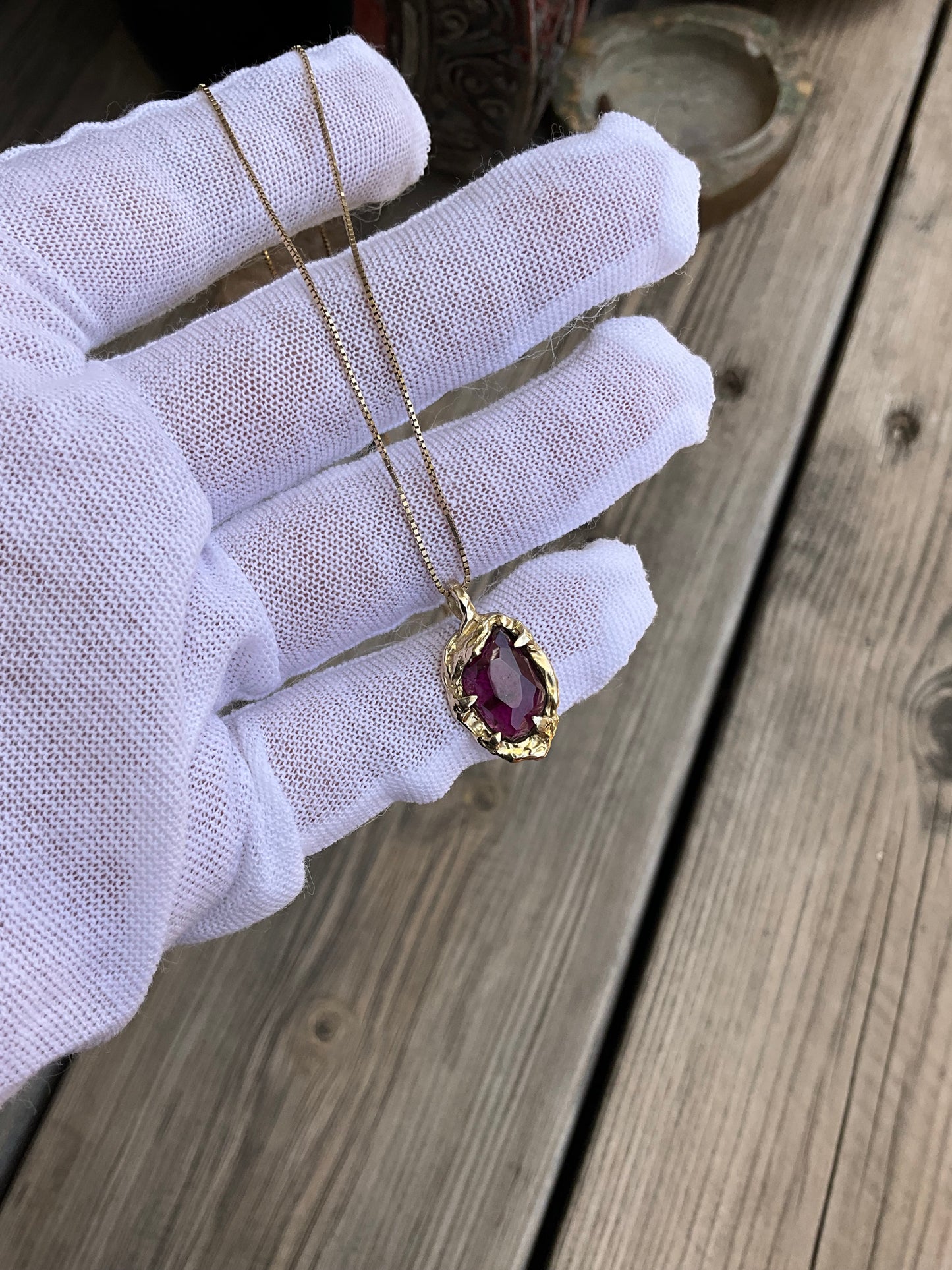 14K Soild Gold “Wild Earth Warrior” Rodolite Garnet Necklace - Pyāra Designs