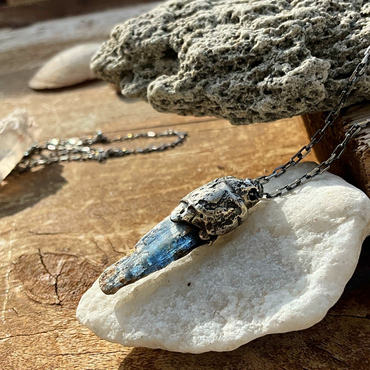 N.15 Blue Kyanite Rew Crystal Rare Dirty Sterling One of a kind Nack - Pyāra Designs