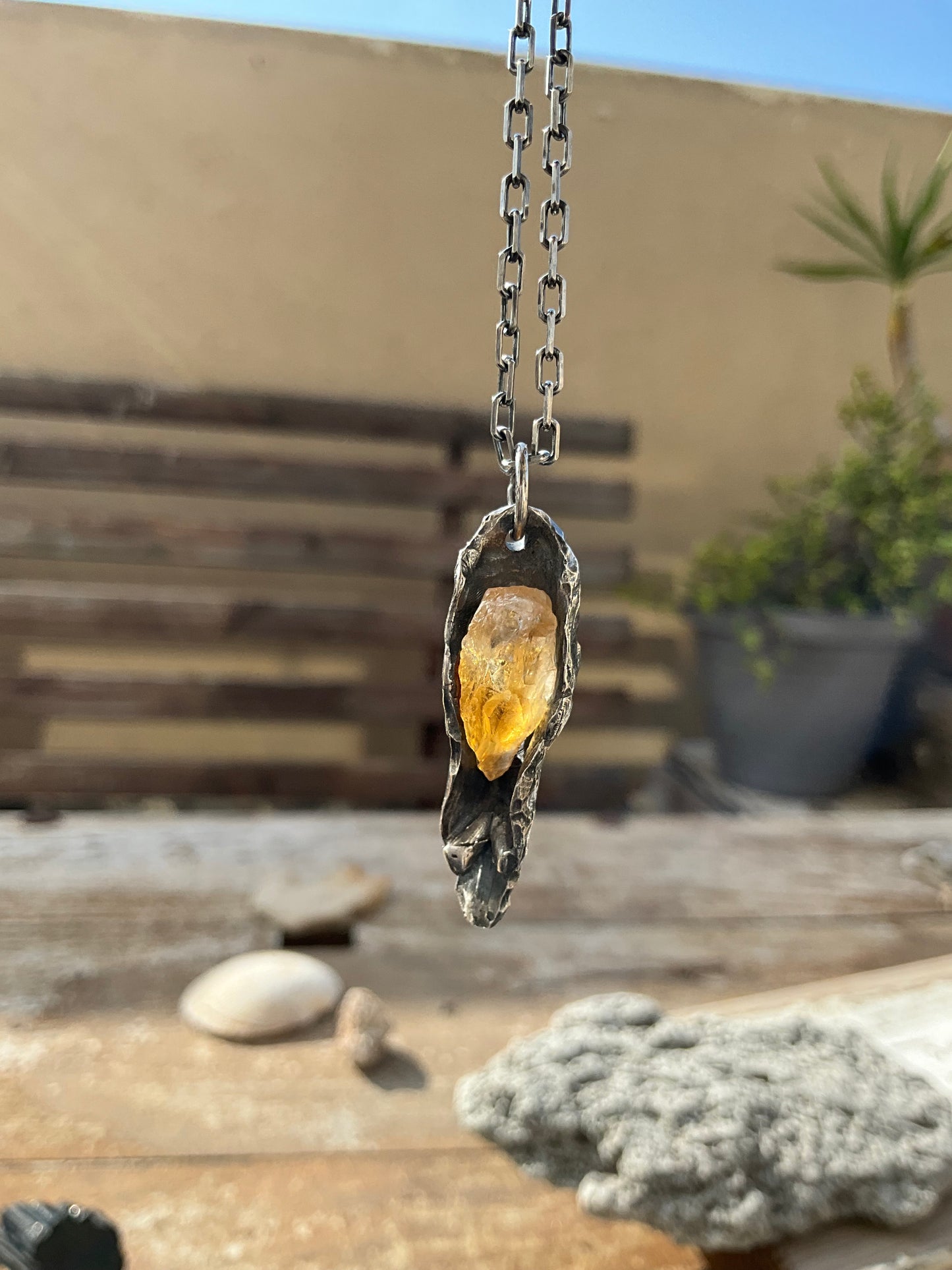 N.14 'The Citrin Pearl Rew Crystal In Dirty Sterling One of a kind Pendant - Pyāra Designs