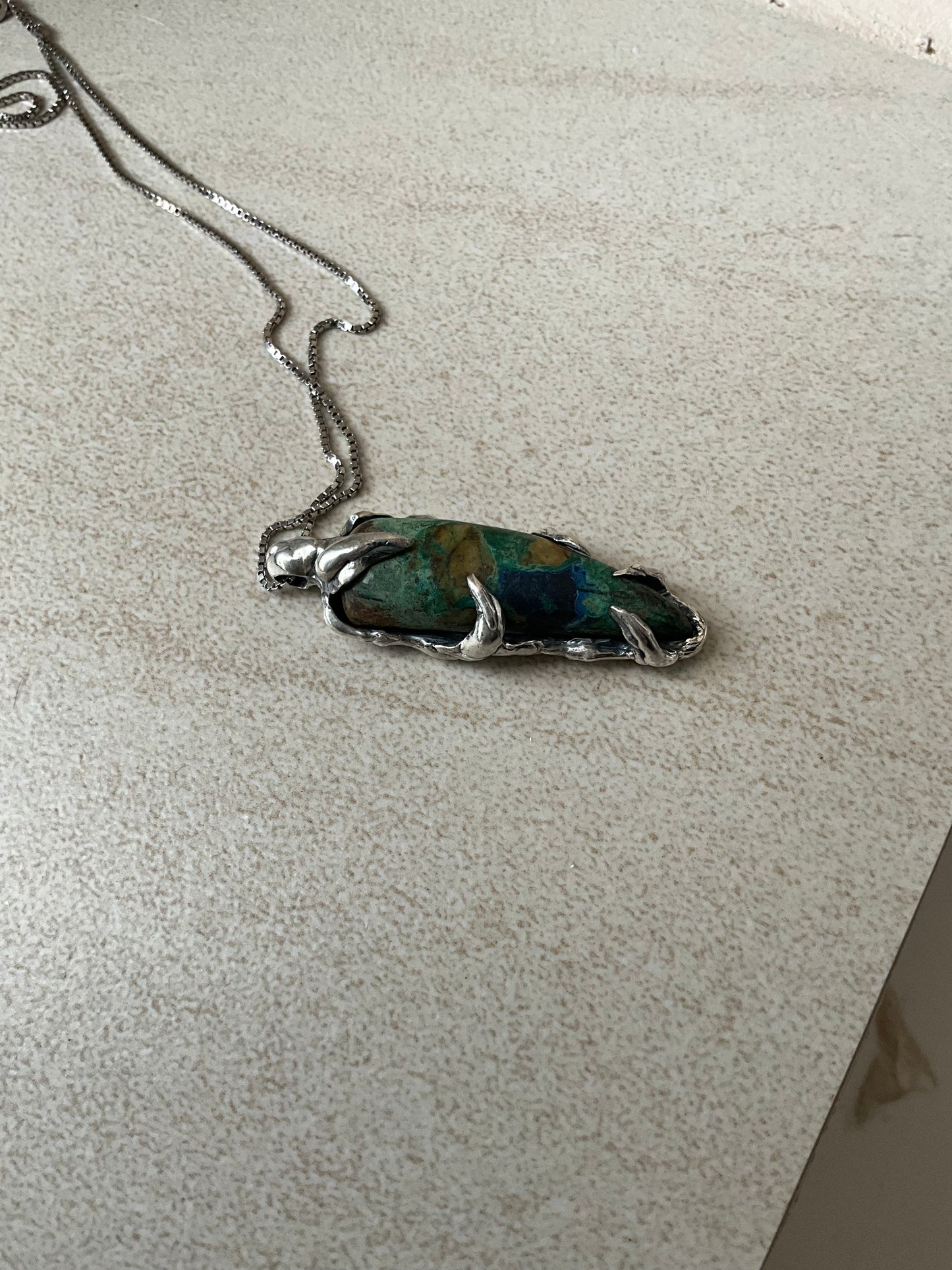 N.7 Chrysocolla Gems In Dirty Sterling Necklace