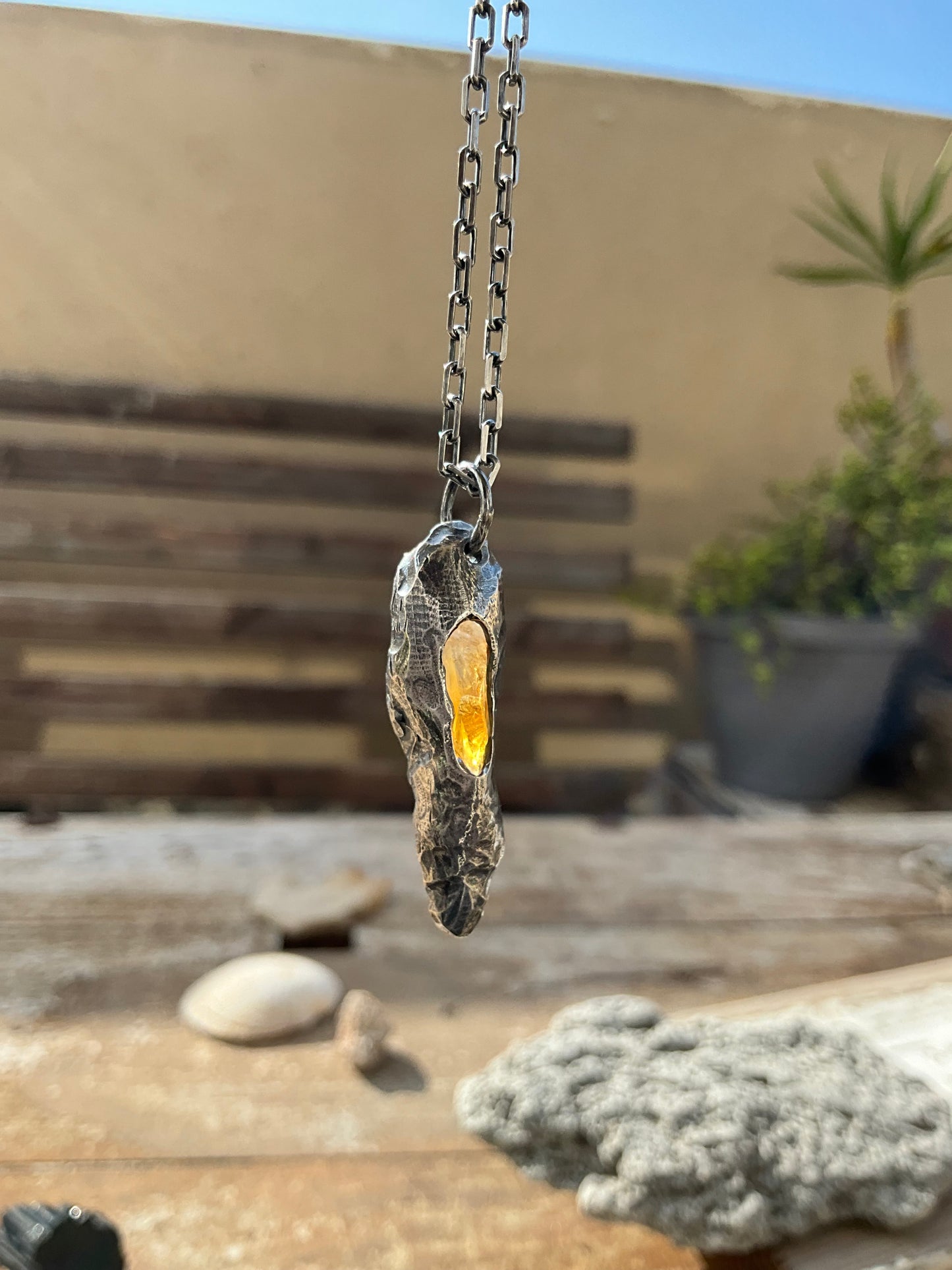 N.14 'The Citrin Pearl Rew Crystal In Dirty Sterling One of a kind Pendant - Pyāra Designs