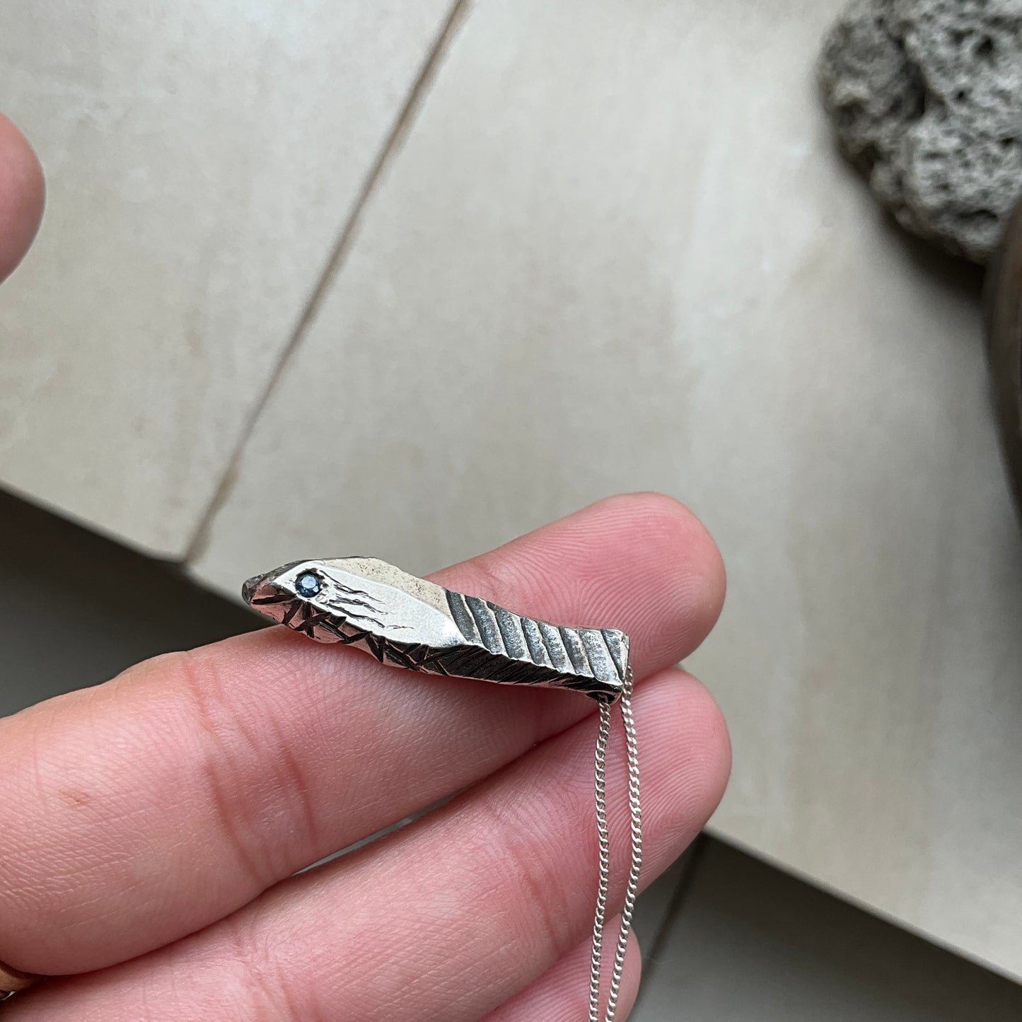 Blue Sapphire in dirty Robotic Sterling Pendant Neck 1/3 - Pyāra Designs