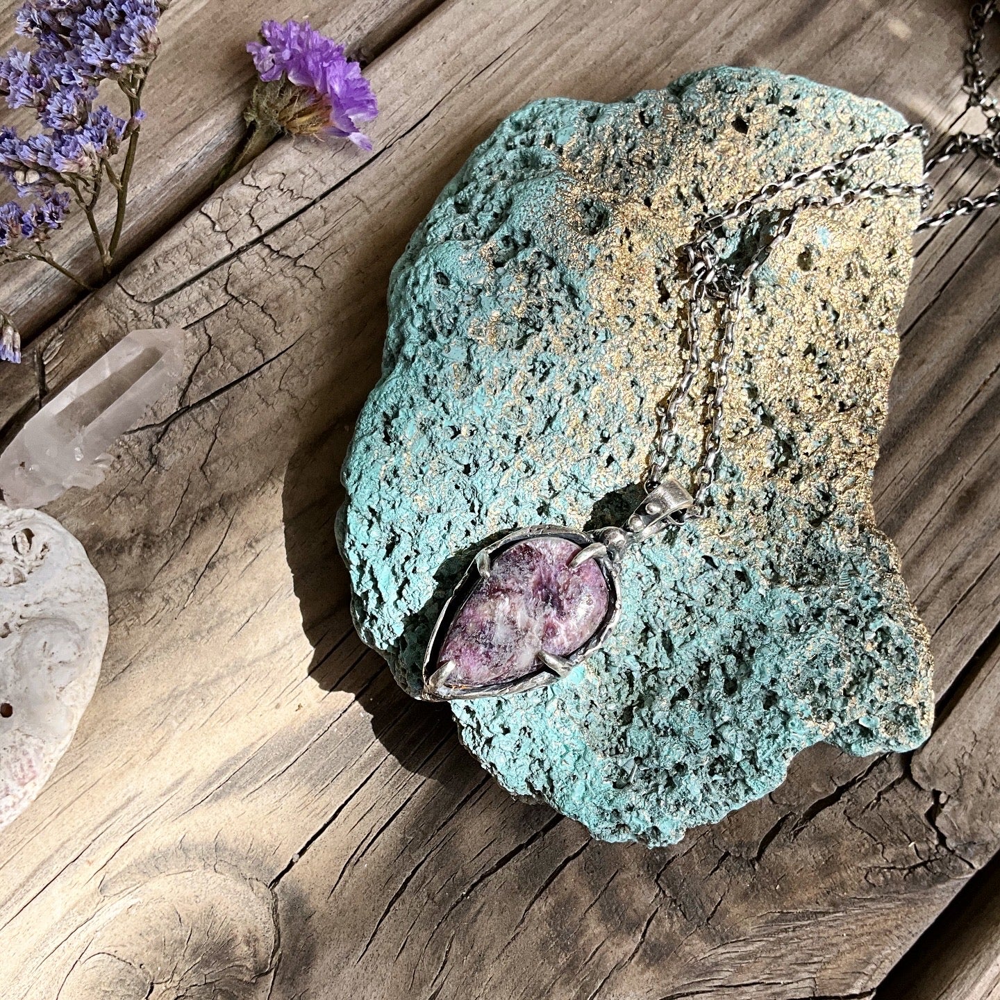 N.8 Charoite Gems In Dirty Sterling Necklace