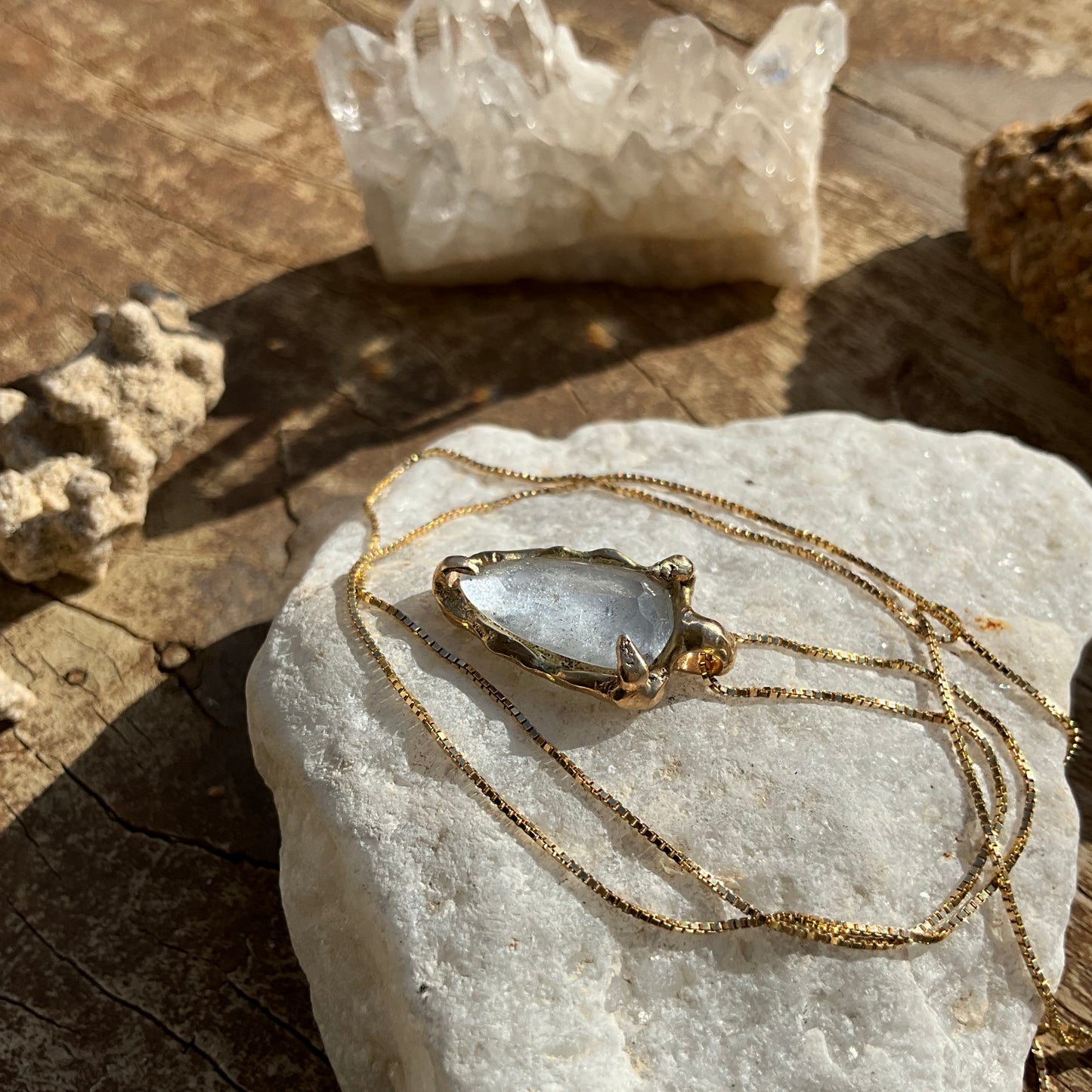 16 karat Soild Gold Ice Goshenite Unique Classy Necklace - Pyāra Designs