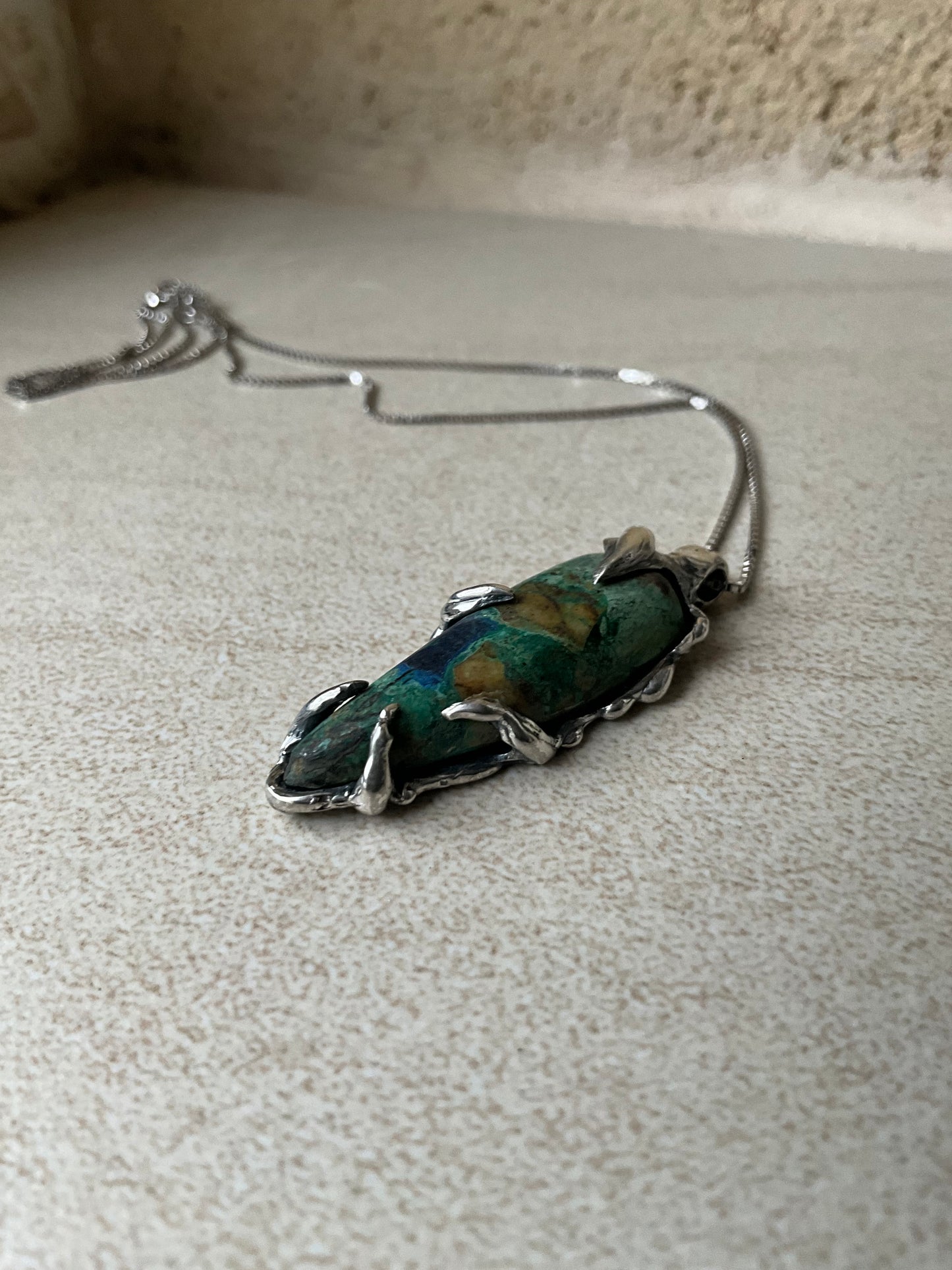 N.7 Chrysocolla Gems In Dirty Sterling Necklace