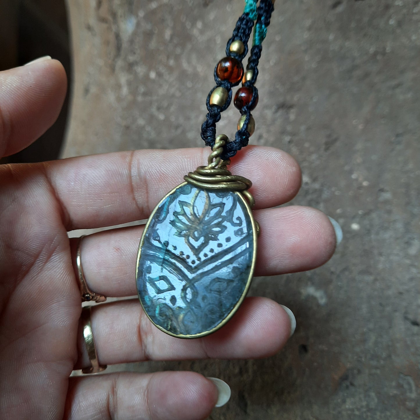 The Lotus Labradorite Amber's Mala - Pyāra Designs