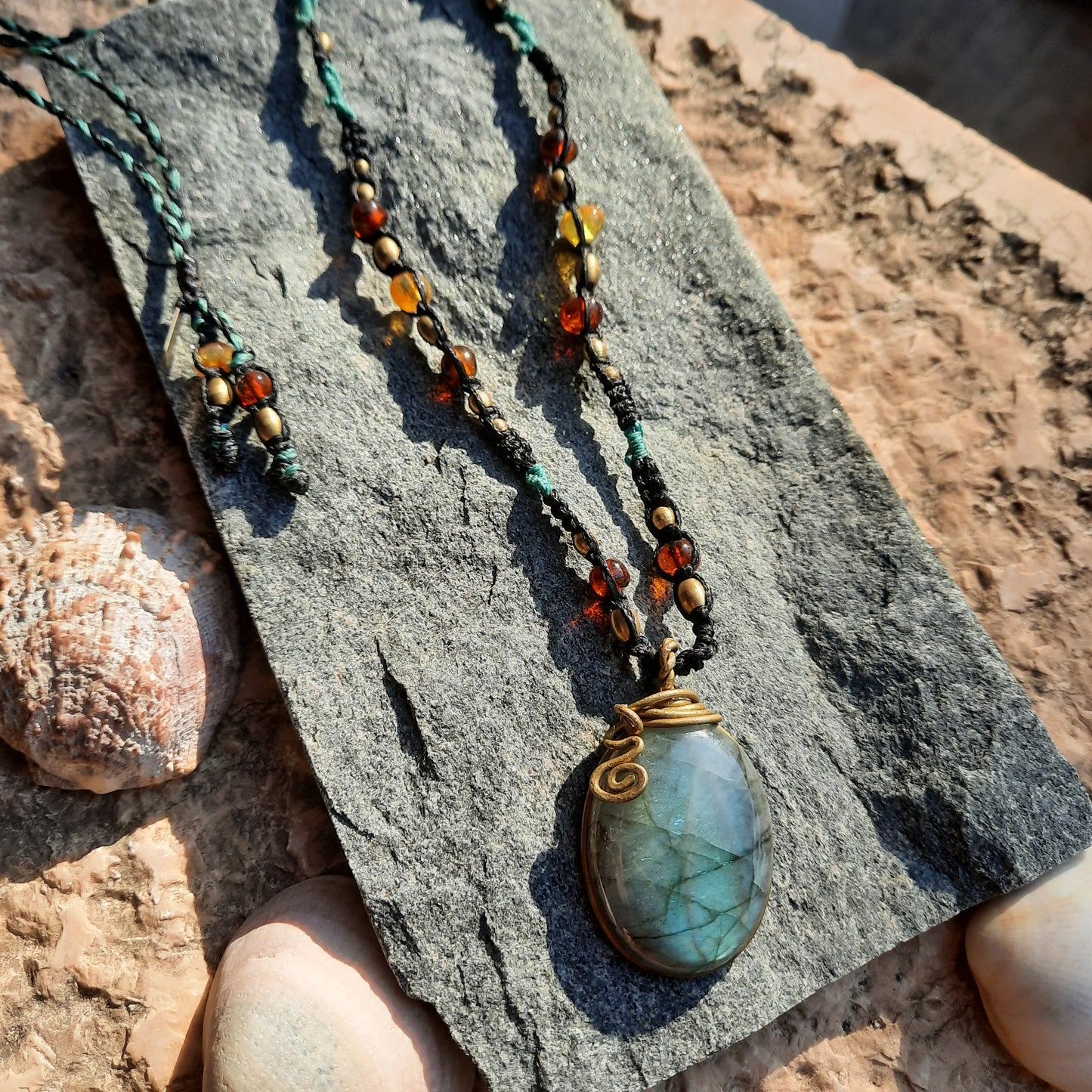 The Lotus Labradorite Amber's Mala - Pyāra Designs