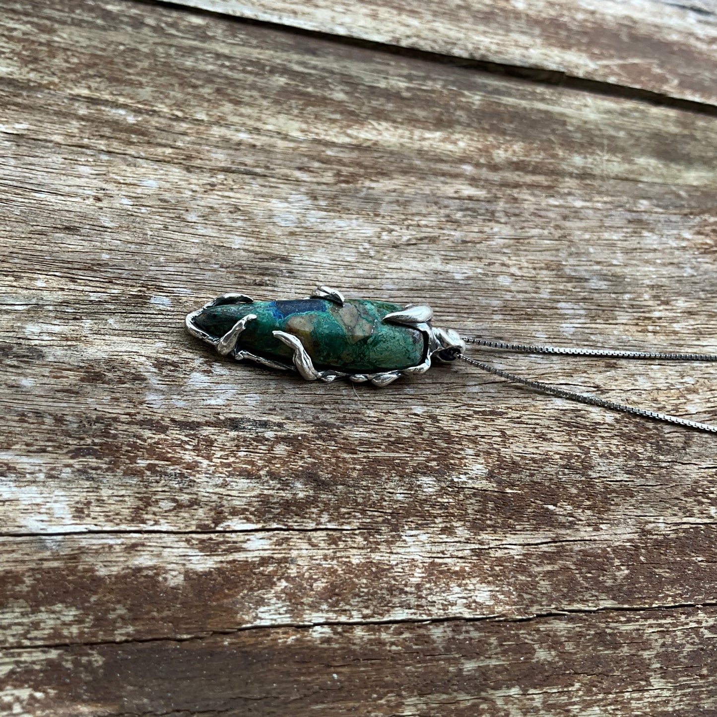 N.7 Chrysocolla Gems In Dirty Sterling Necklace
