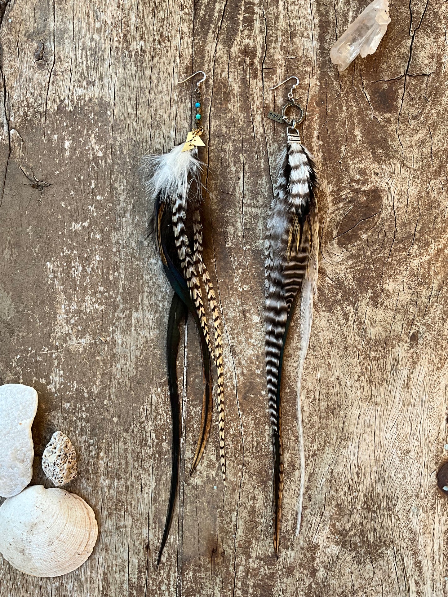 Long Gemstones Feathers Earring - Pyāra Designs