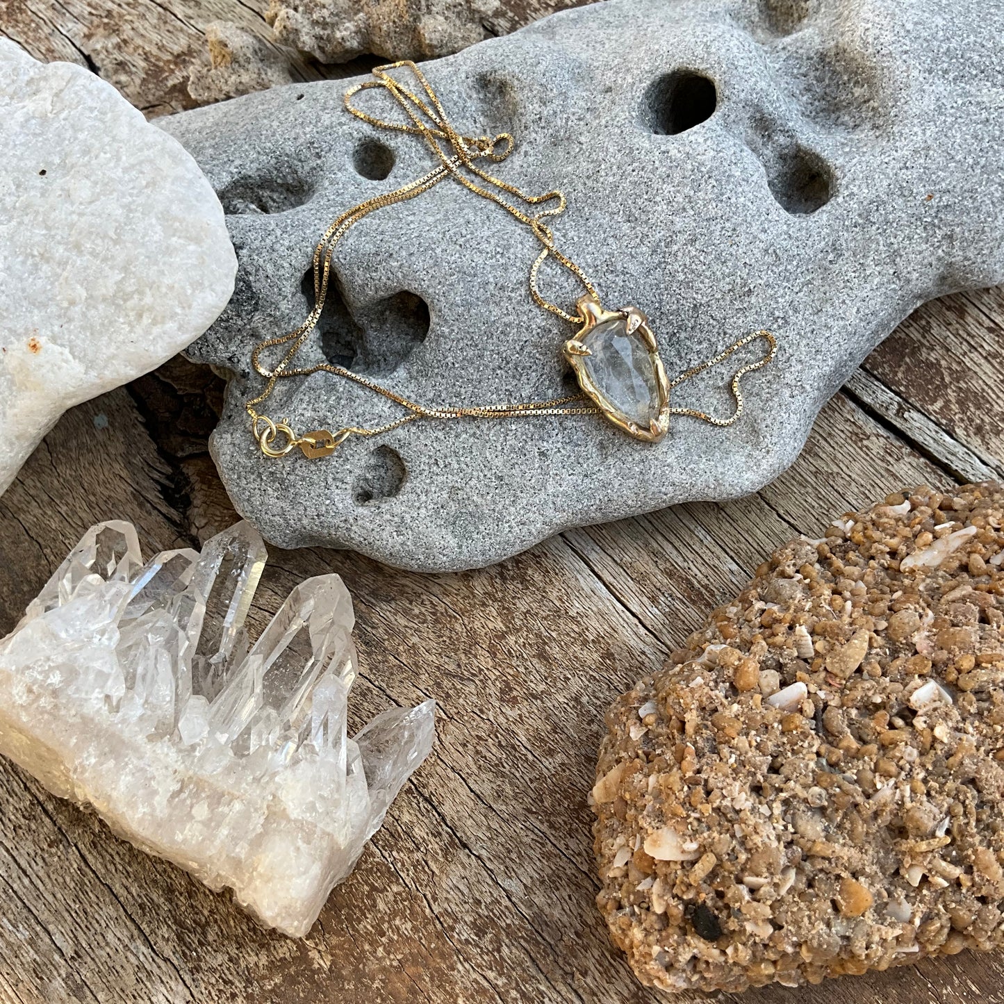 16 karat Soild Gold Ice Goshenite Unique Classy Necklace - Pyāra Designs