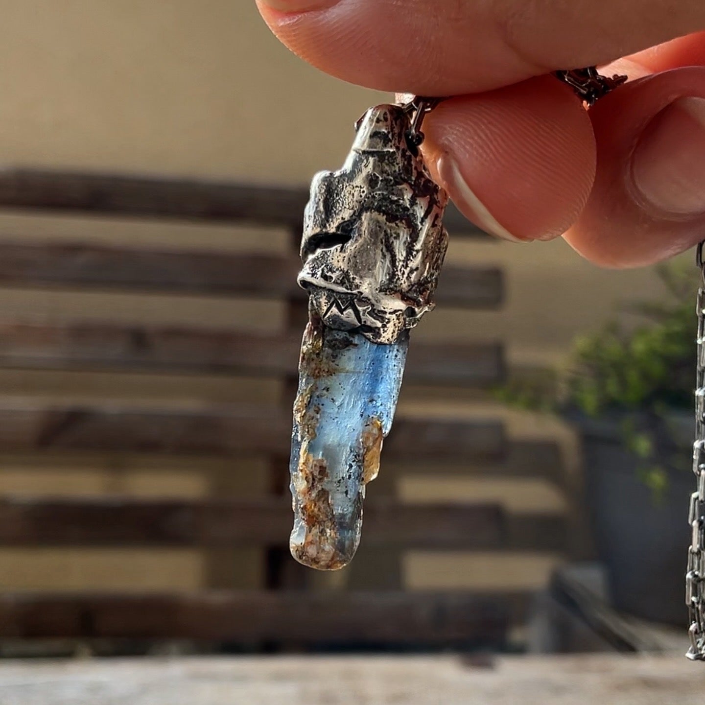 N.15 Blue Kyanite Rew Crystal Rare Dirty Sterling One of a kind Nack - Pyāra Designs