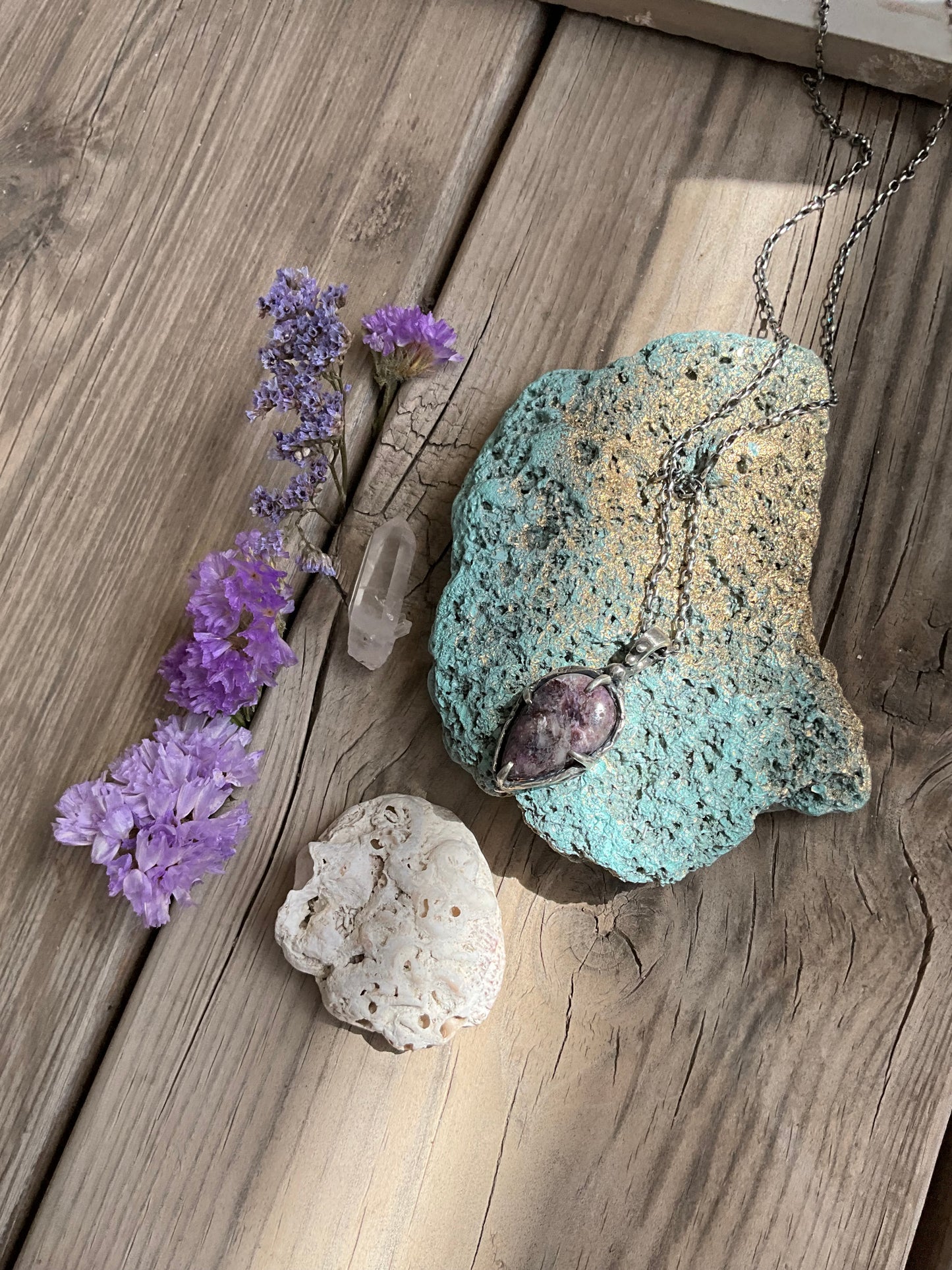 N.8 Charoite Gems In Dirty Sterling Necklace