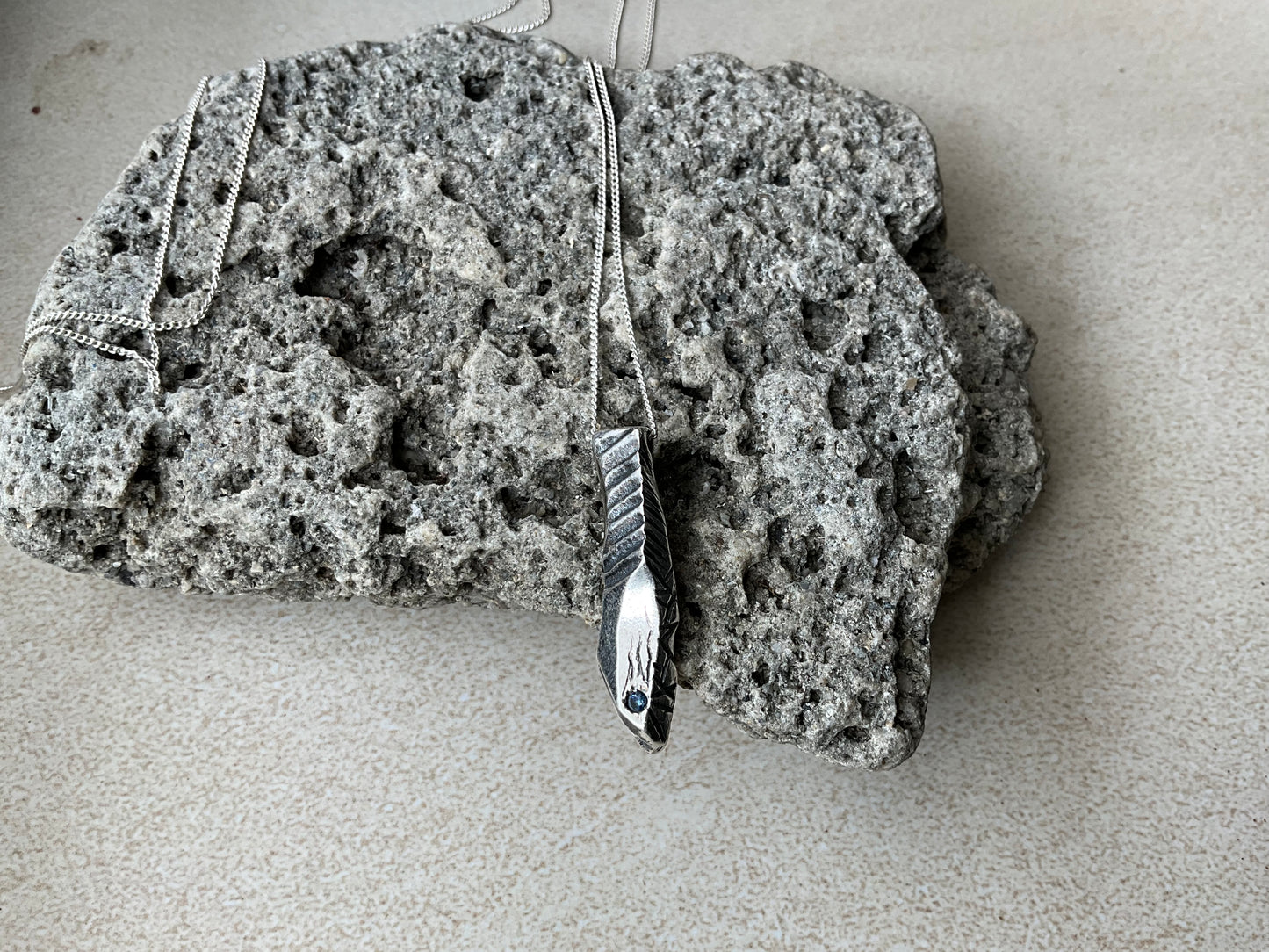 Blue Sapphire in dirty Robotic Sterling Pendant Neck 1/3 - Pyāra Designs