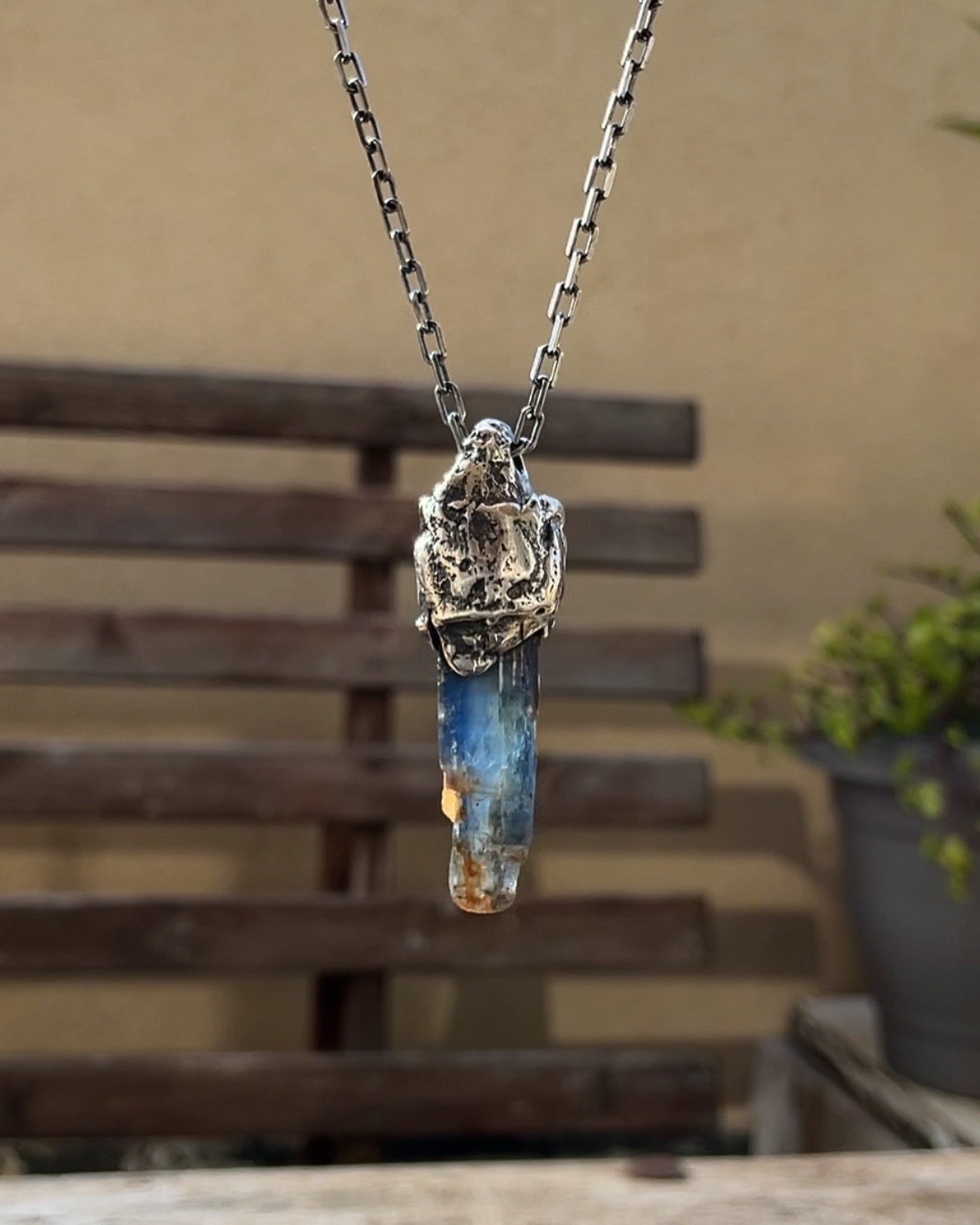 N.15 Blue Kyanite Rew Crystal Rare Dirty Sterling One of a kind Nack - Pyāra Designs