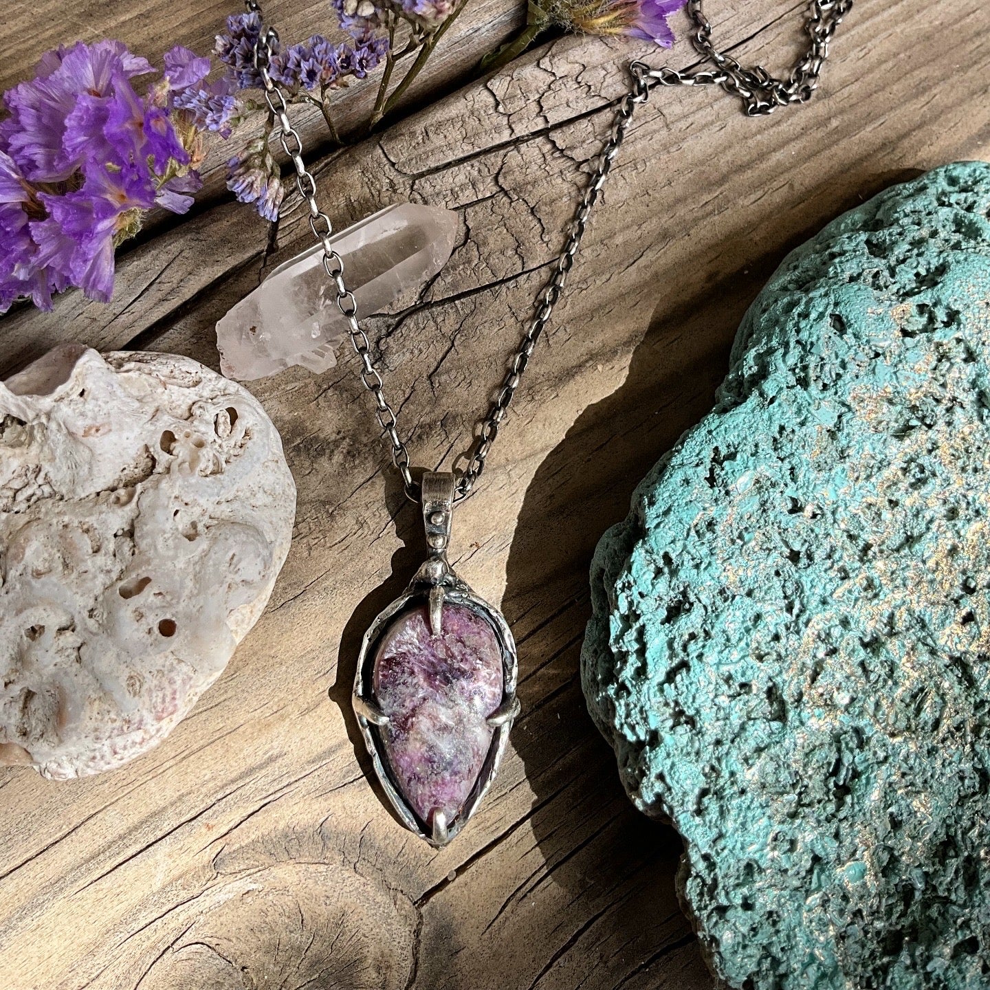 N.8 Charoite Gems In Dirty Sterling Necklace