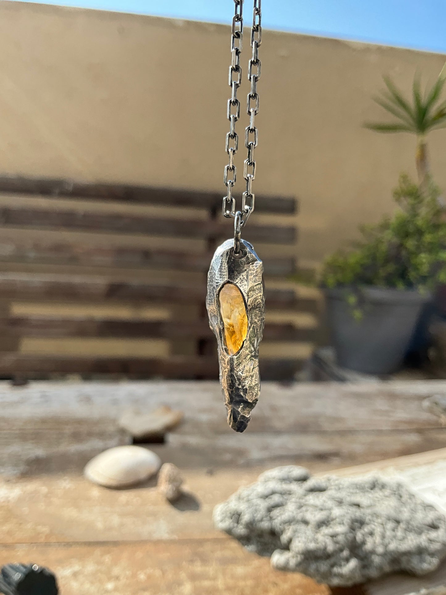 N.14 'The Citrin Pearl Rew Crystal In Dirty Sterling One of a kind Pendant - Pyāra Designs