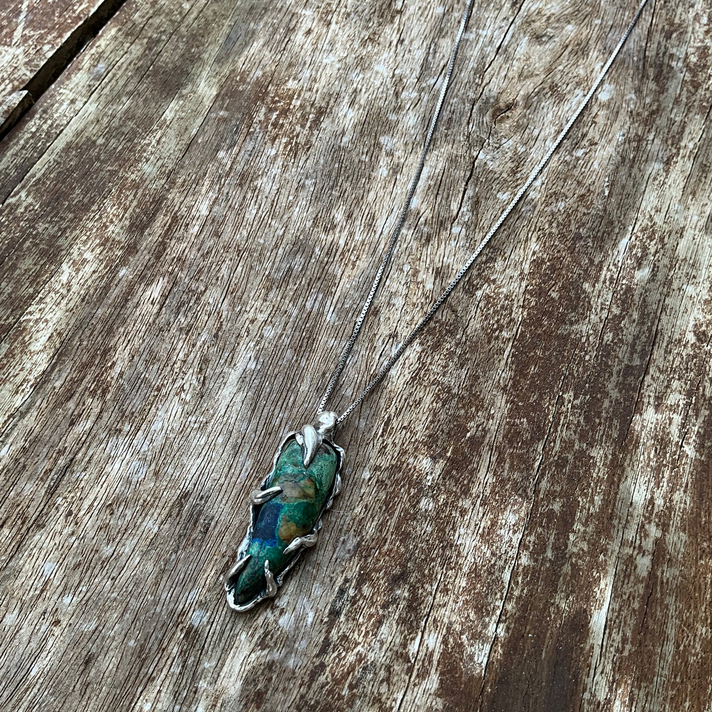 N.7 Chrysocolla Gems In Dirty Sterling Necklace