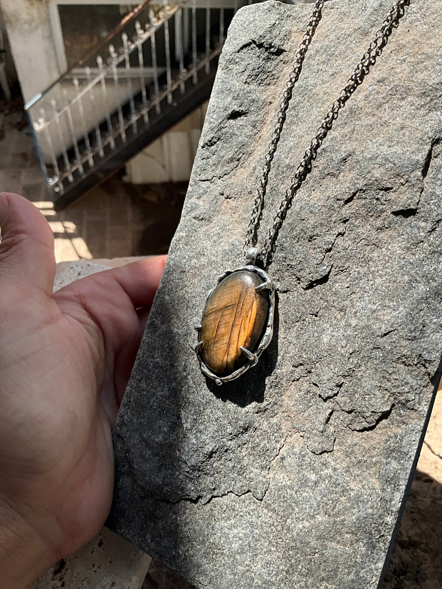 N.11 Brown Orange Labradorite Massive Nacklace