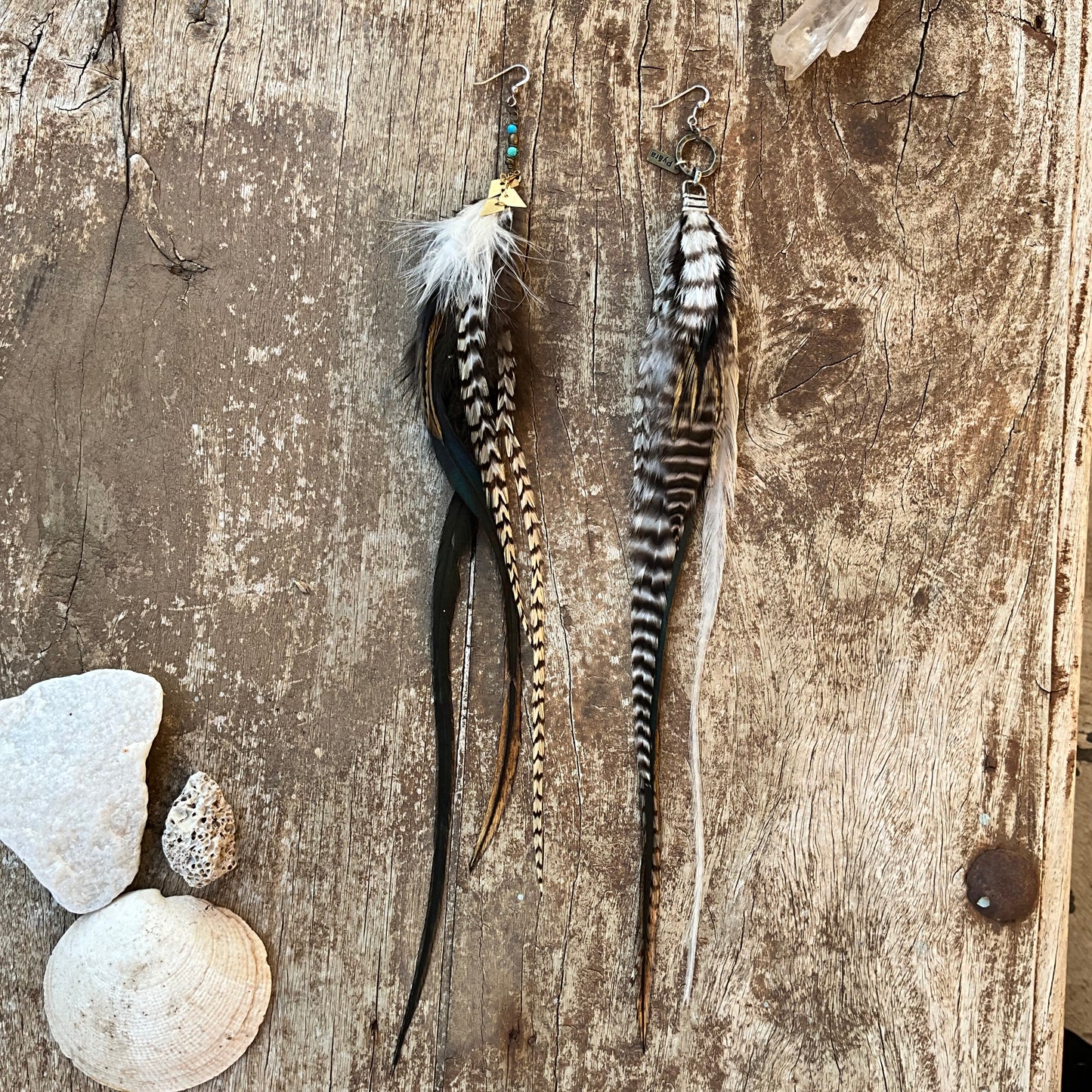 Long Gemstones Feathers Earring - Pyāra Designs