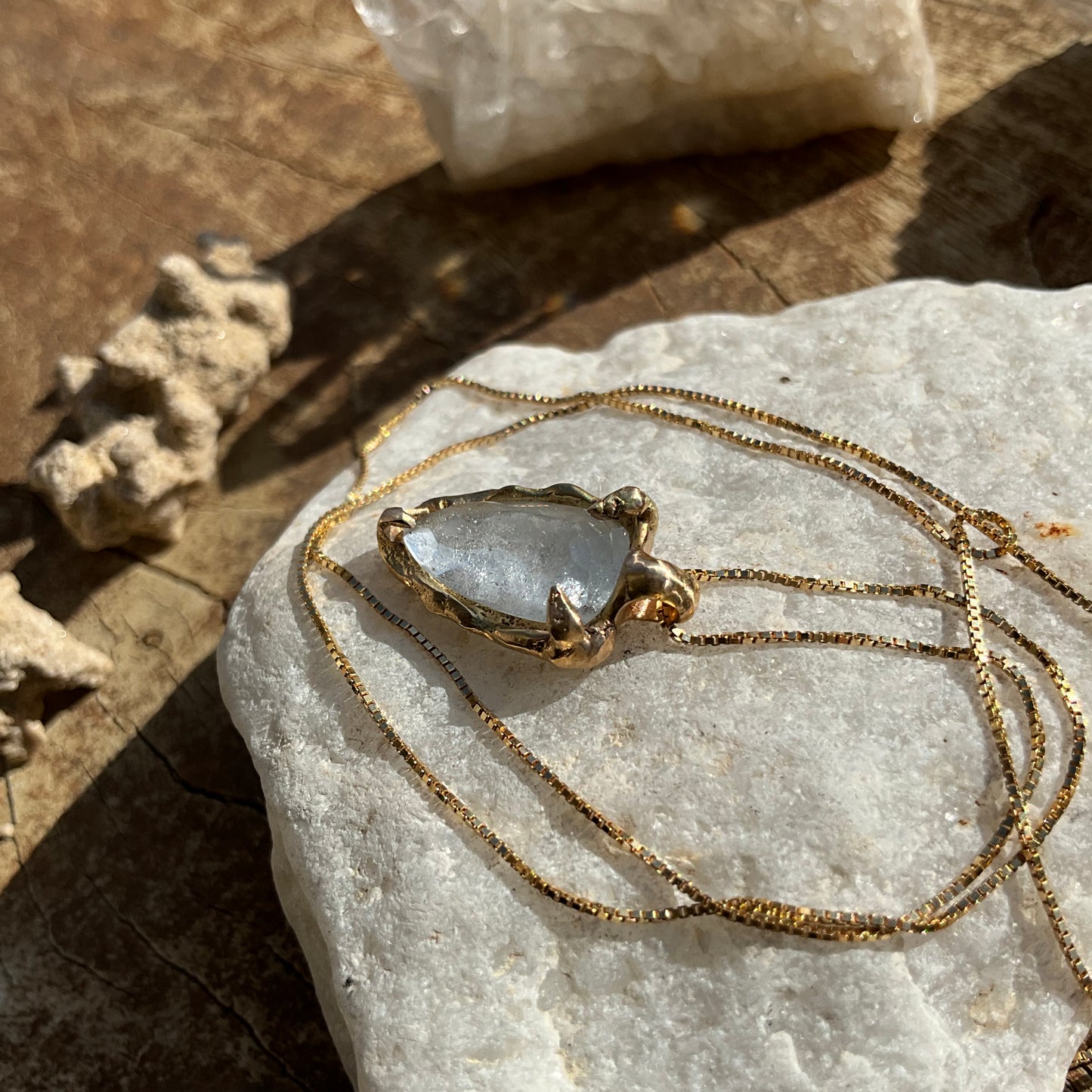 16 karat Soild Gold Ice Goshenite Unique Classy Necklace - Pyāra Designs