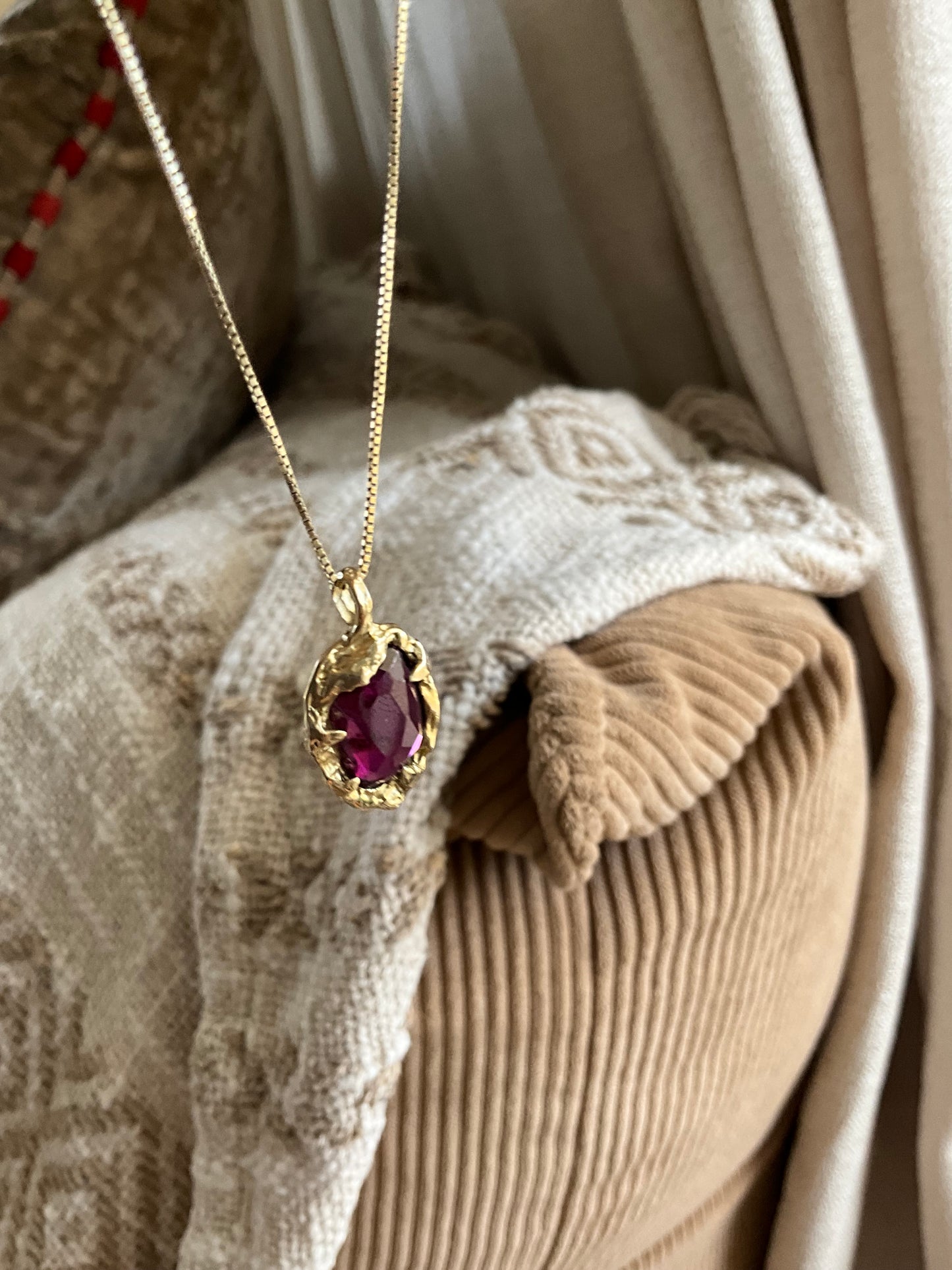 14K Soild Gold “Wild Earth Warrior” Rodolite Garnet Necklace - Pyāra Designs