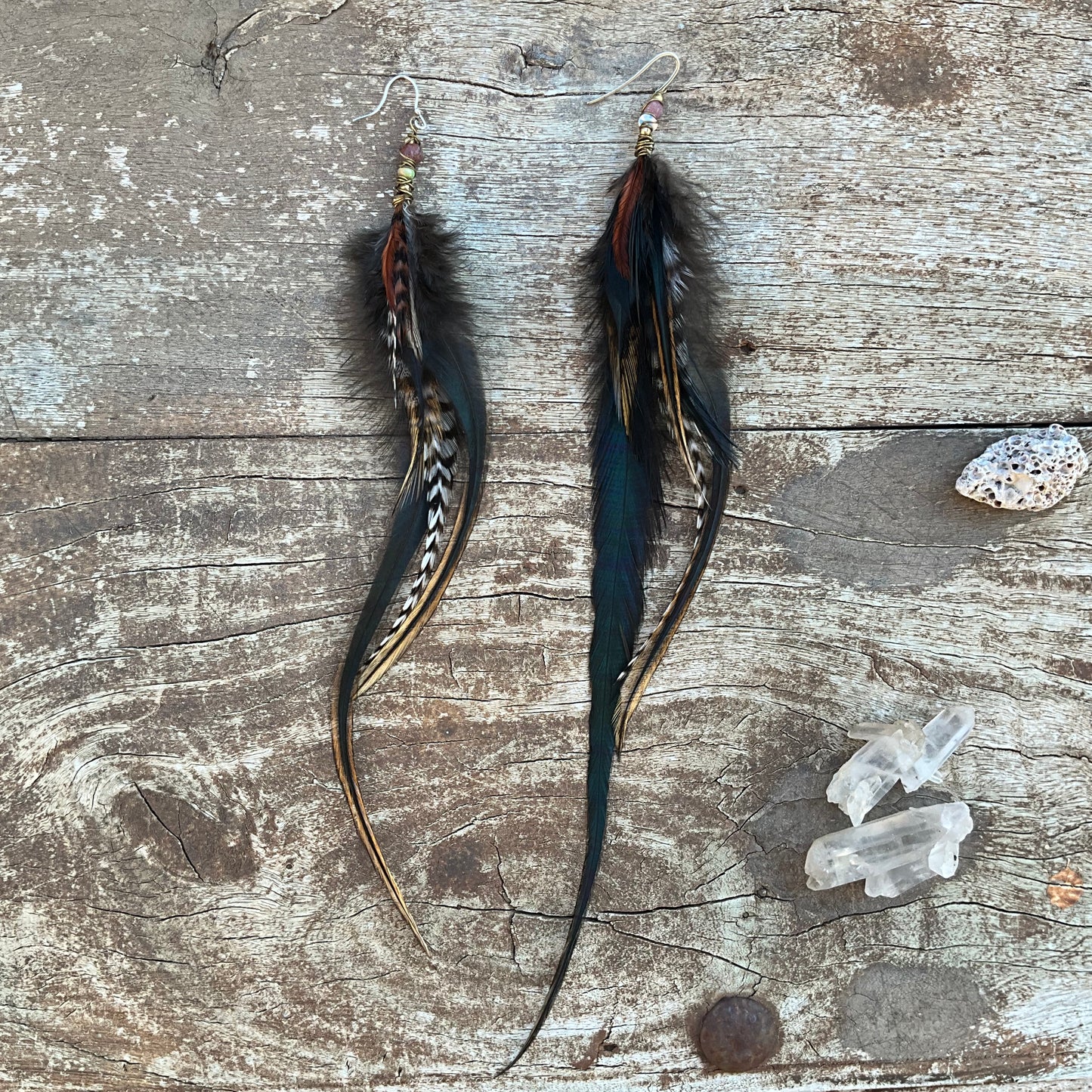 Gemstones Feathers Earring - Pyāra Designs