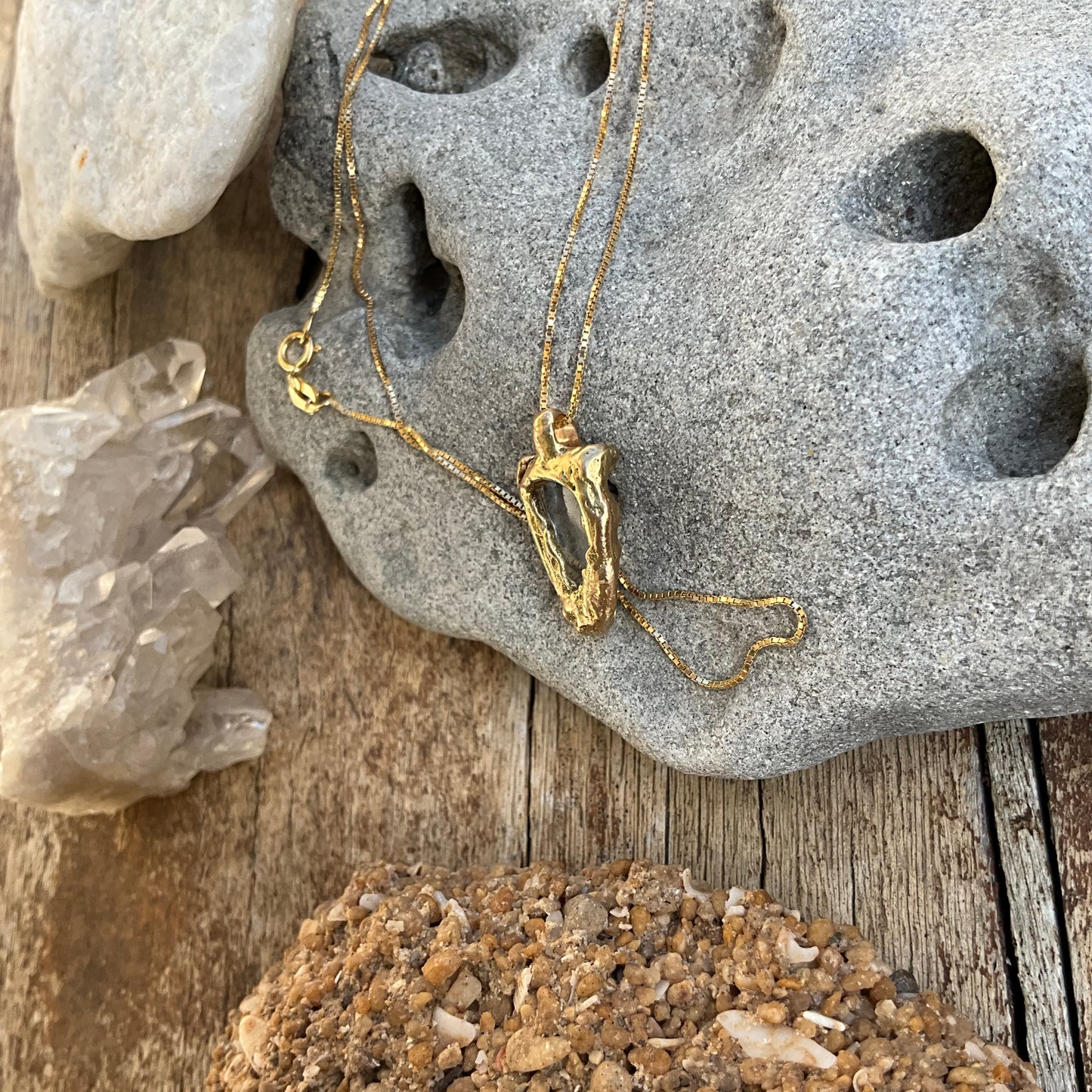 16 karat Soild Gold Ice Goshenite Unique Classy Necklace - Pyāra Designs