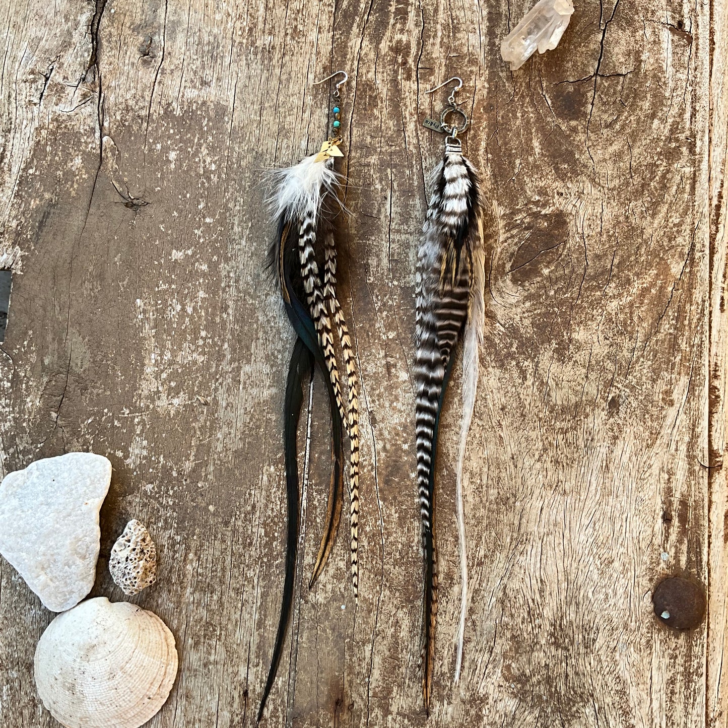 Long Gemstones Feathers Earring - Pyāra Designs
