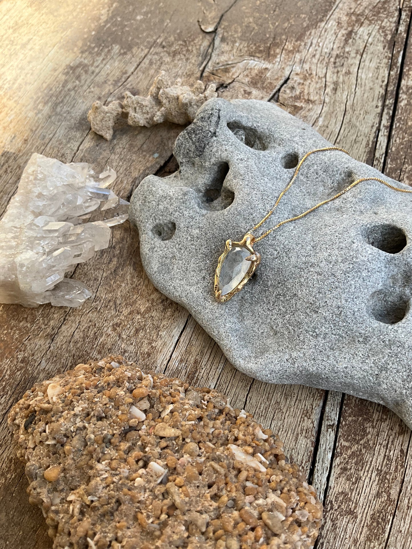 16 karat Soild Gold Ice Goshenite Unique Classy Necklace - Pyāra Designs