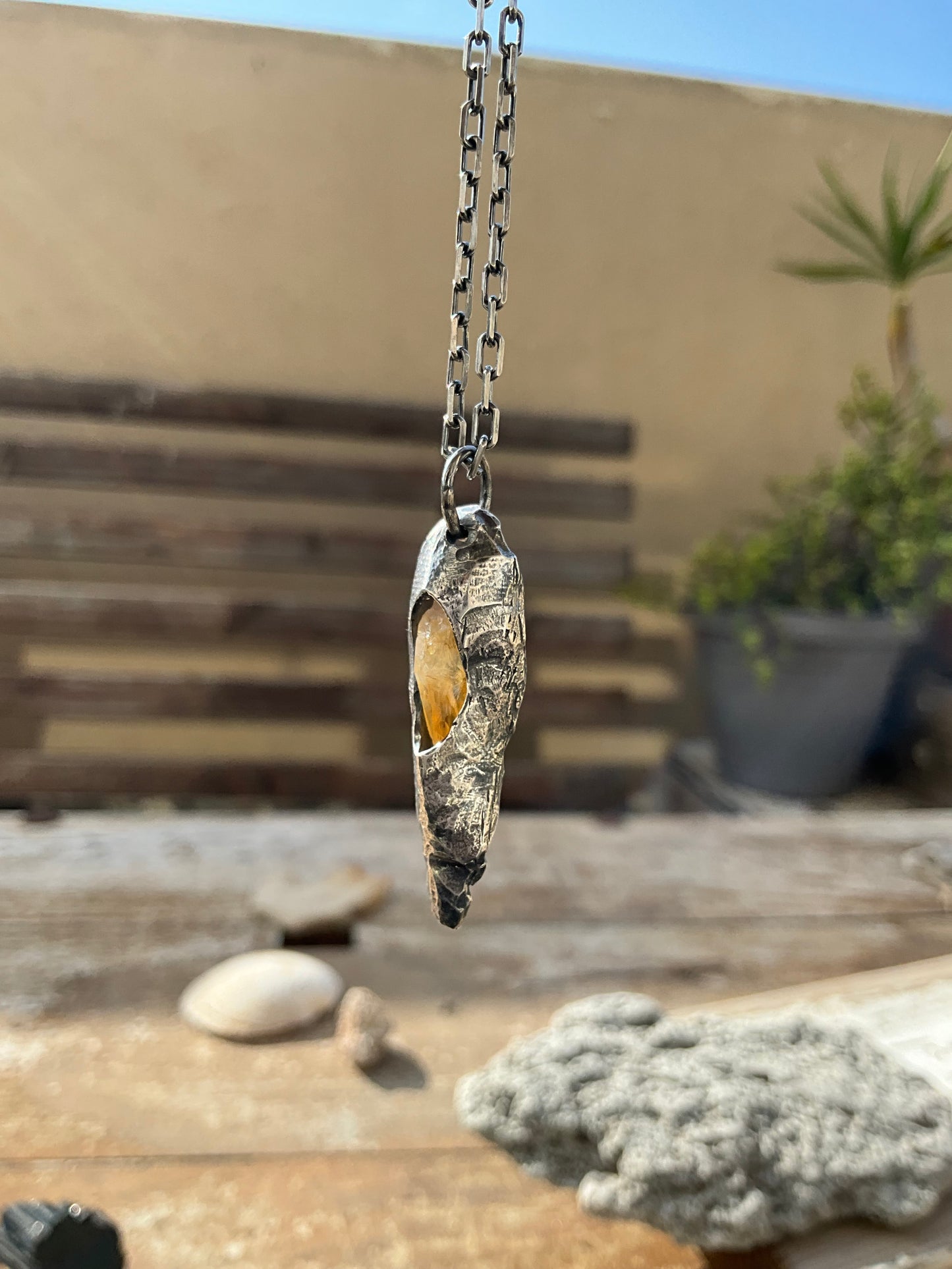 N.14 'The Citrin Pearl Rew Crystal In Dirty Sterling One of a kind Pendant - Pyāra Designs