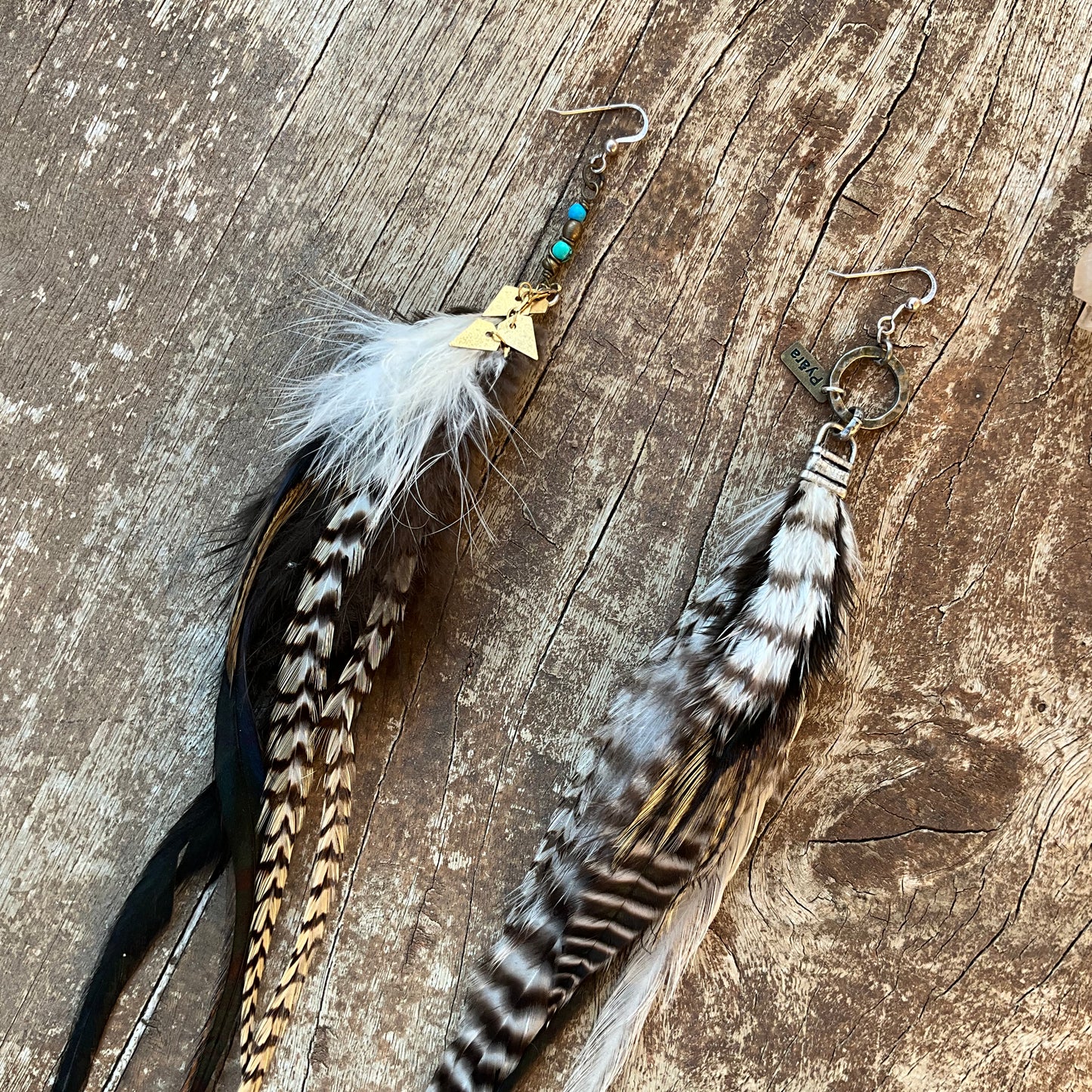 Long Gemstones Feathers Earring - Pyāra Designs