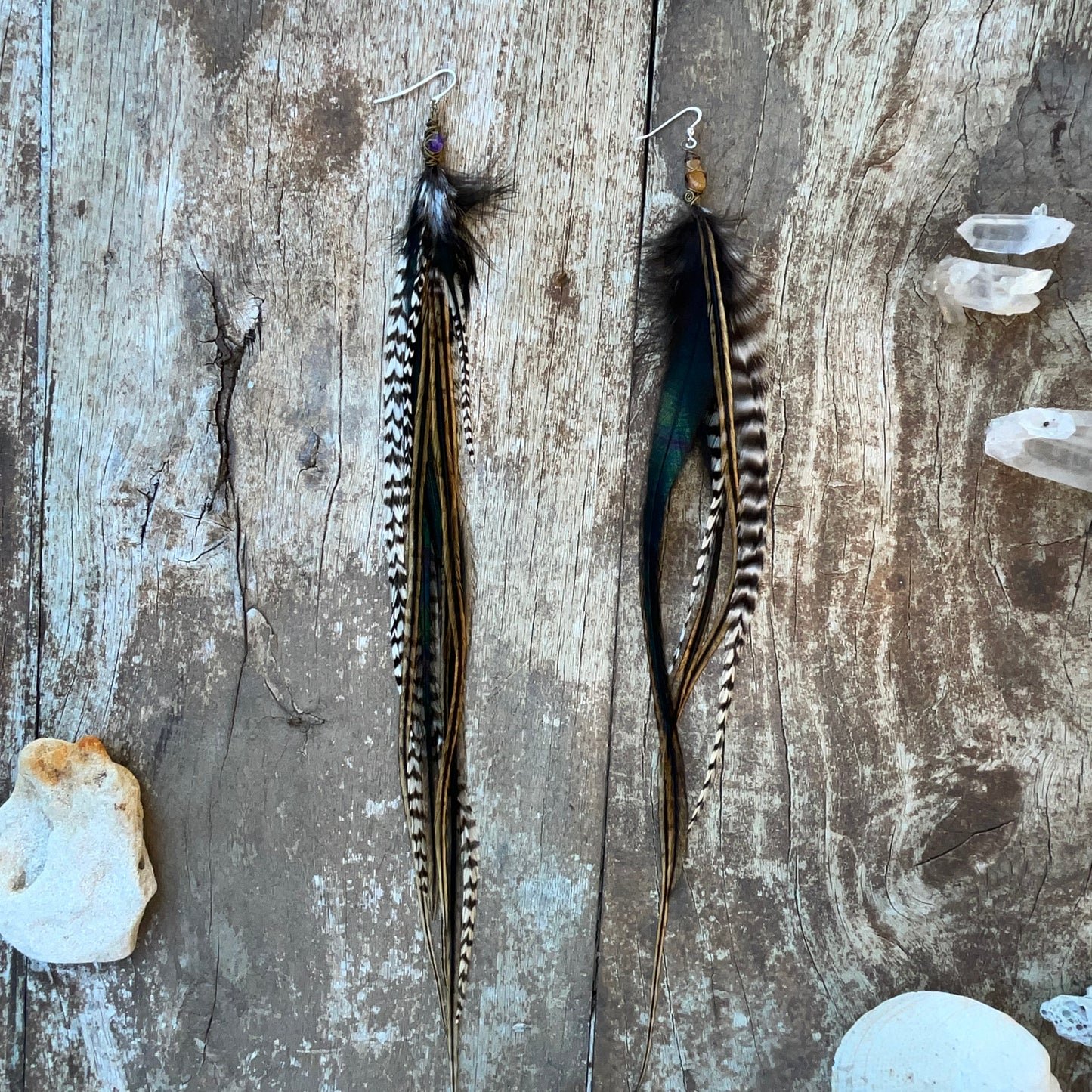 Gemstones Feathers Earring - Pyāra Designs