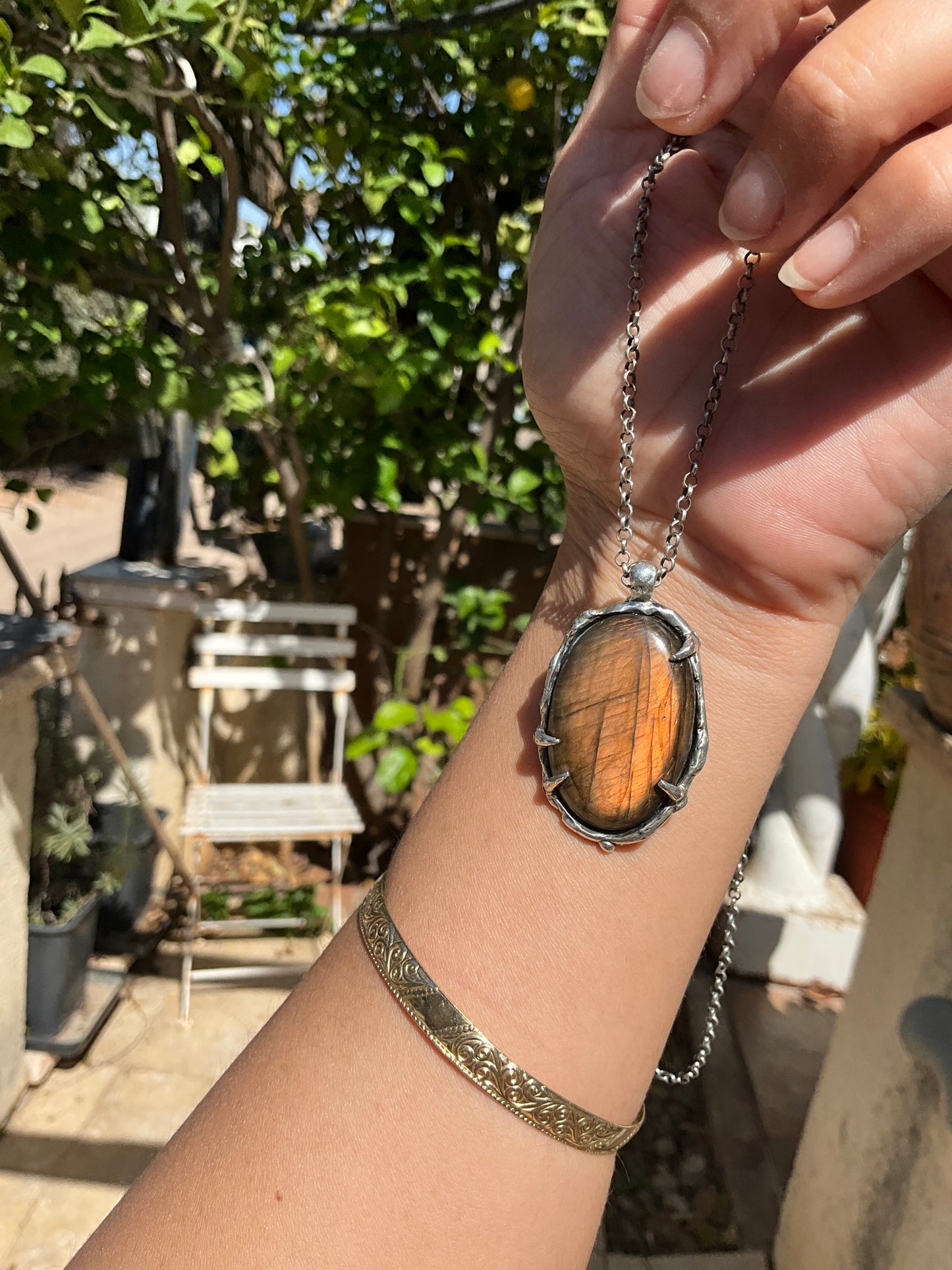 N.11 Brown Orange Labradorite Massive Nacklace