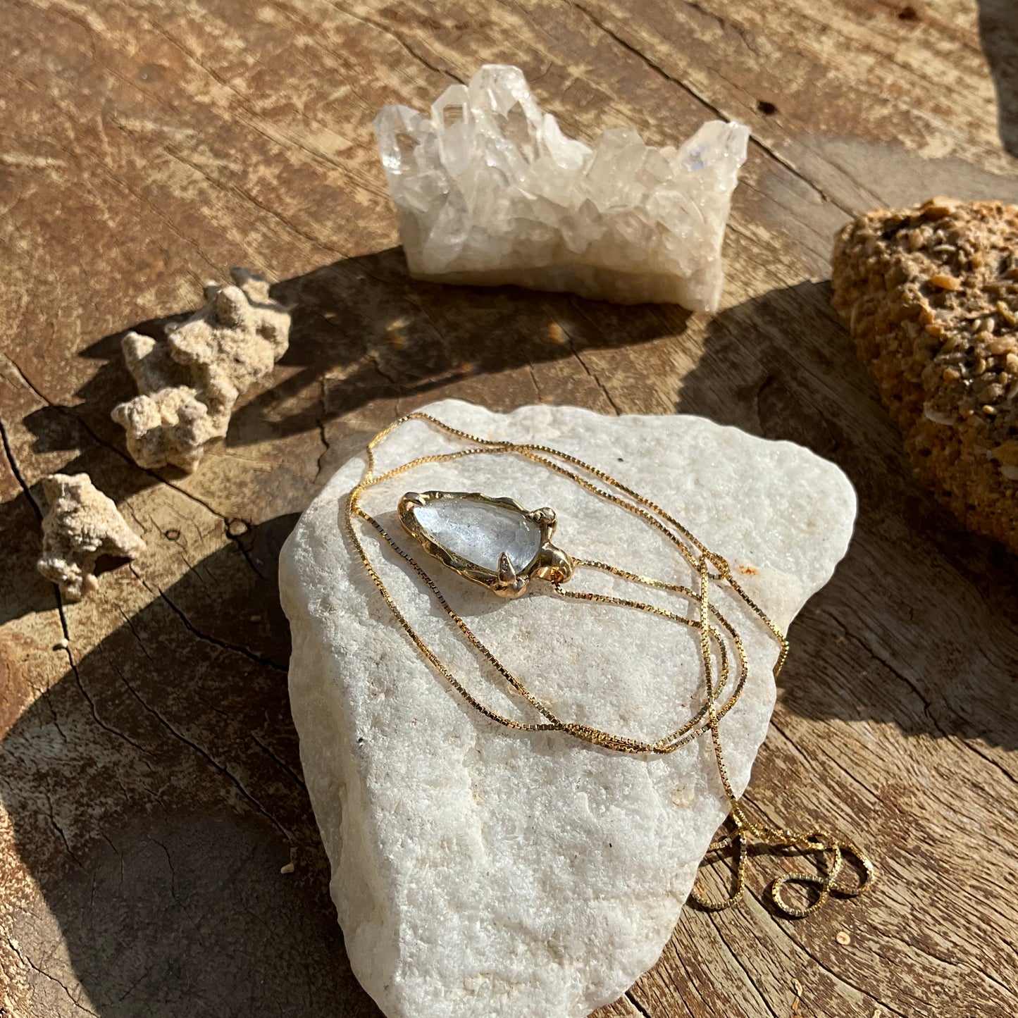 16 karat Soild Gold Ice Goshenite Unique Classy Necklace - Pyāra Designs