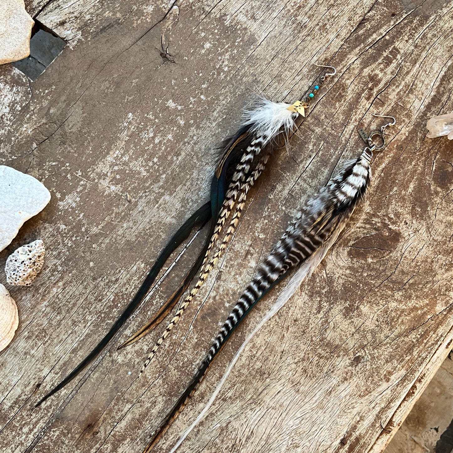 Long Gemstones Feathers Earring - Pyāra Designs