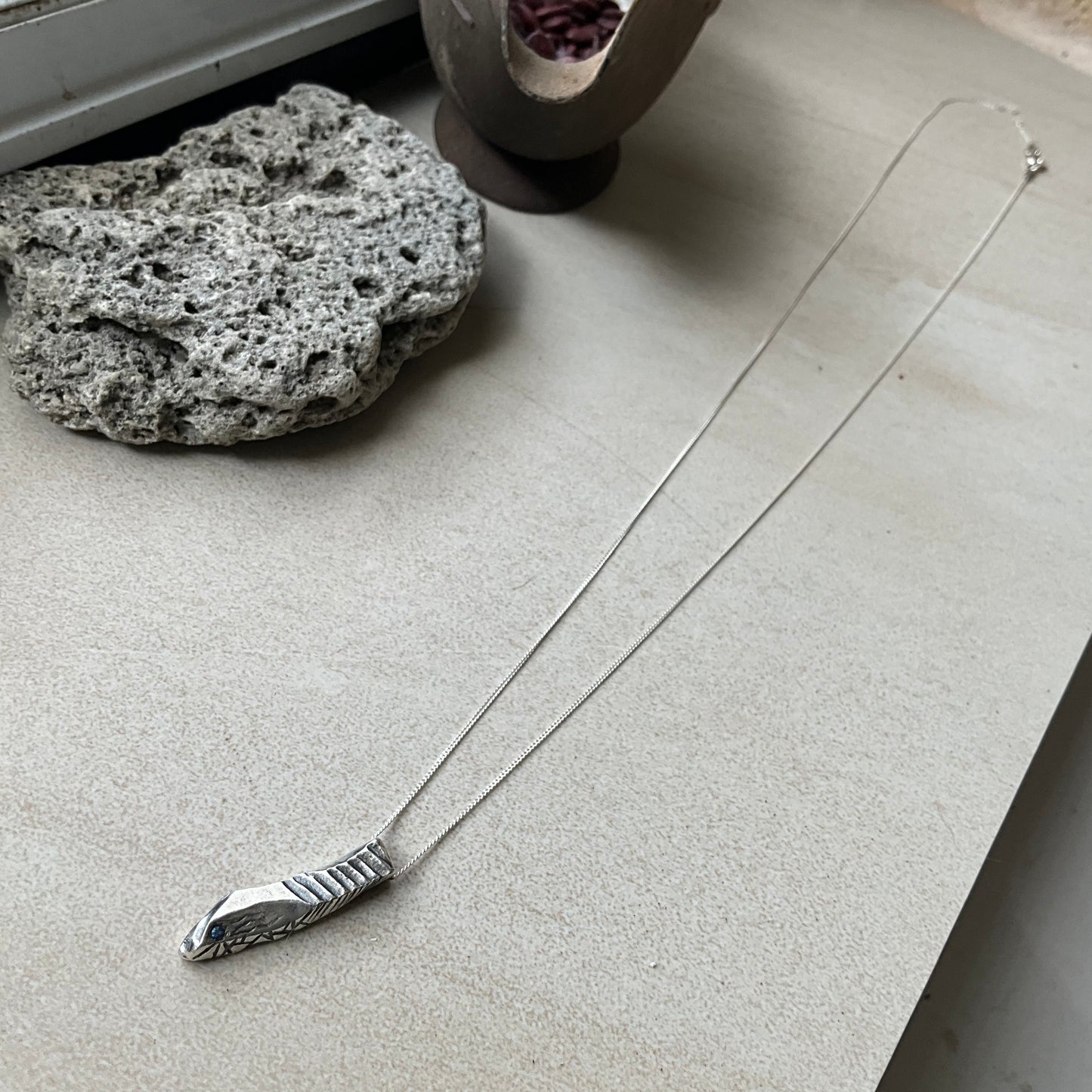 Blue Sapphire in dirty Robotic Sterling Pendant Neck 1/3 - Pyāra Designs