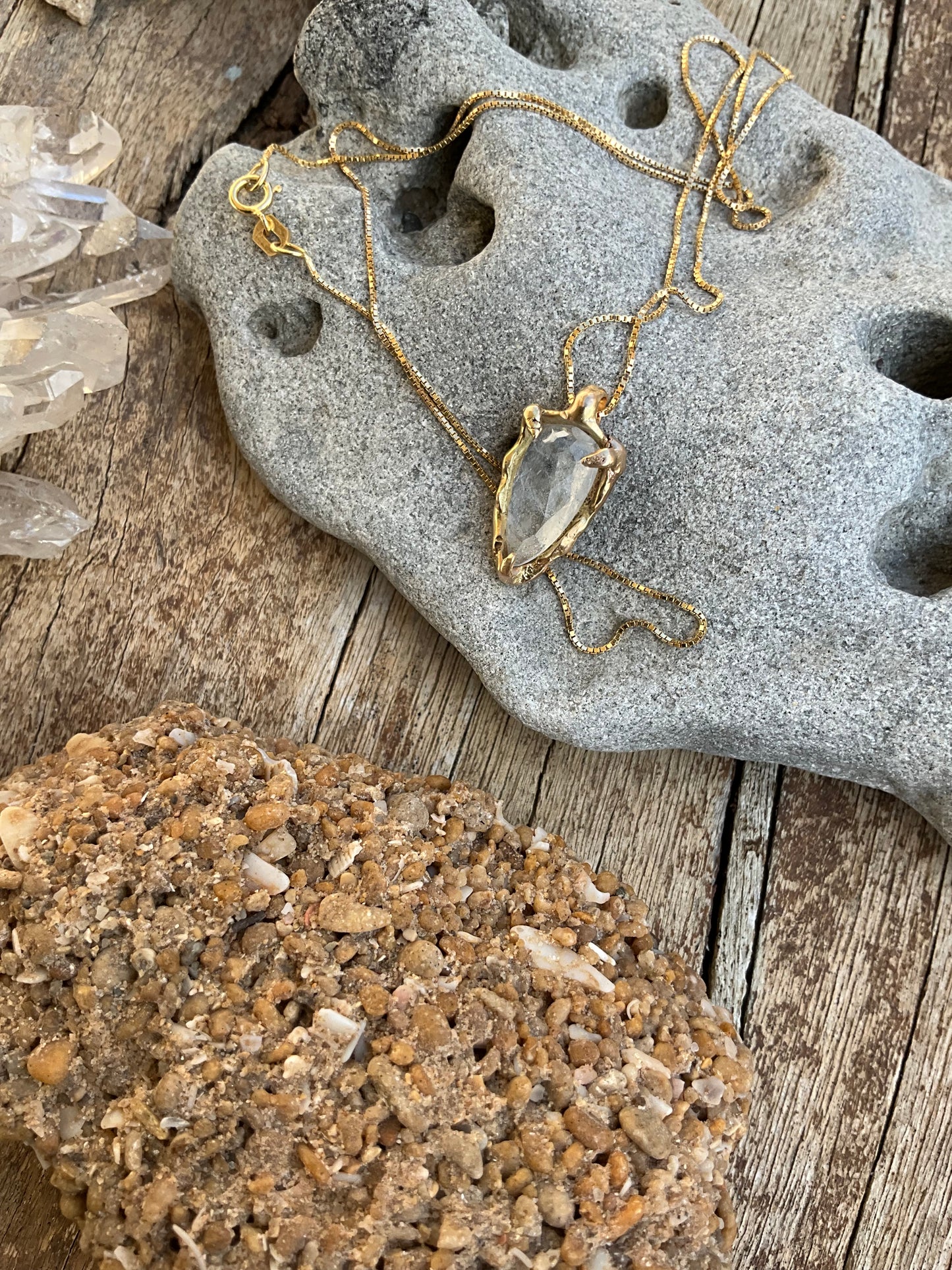 16 karat Soild Gold Ice Goshenite Unique Classy Necklace - Pyāra Designs