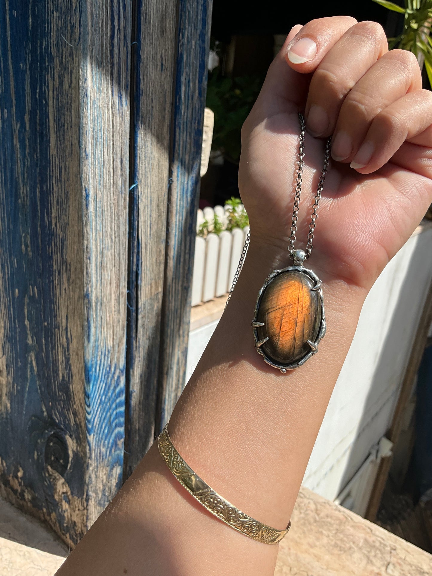 N.11 Brown Orange Labradorite Massive Nacklace