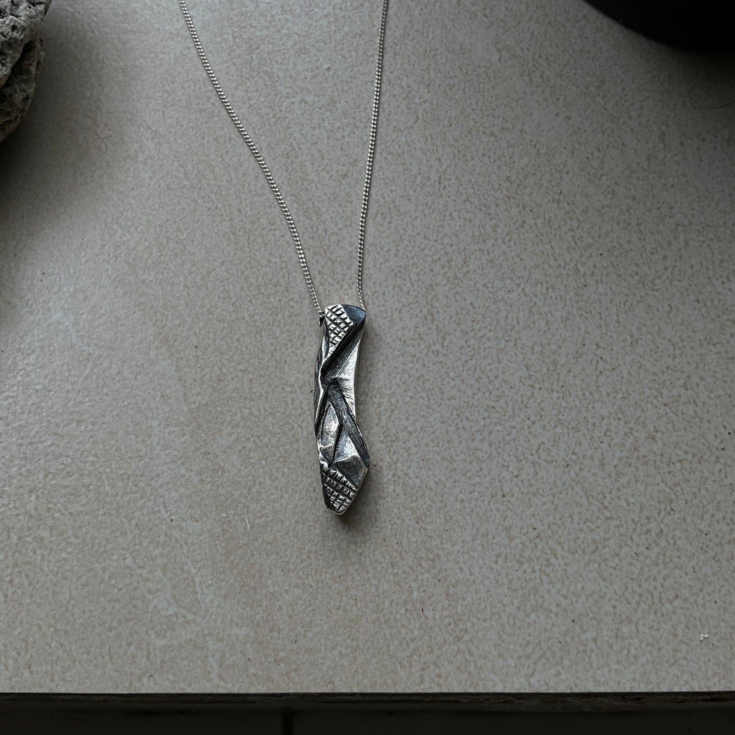 Blue Sapphire in dirty Robotic Sterling Pendant Neck 1/3 - Pyāra Designs