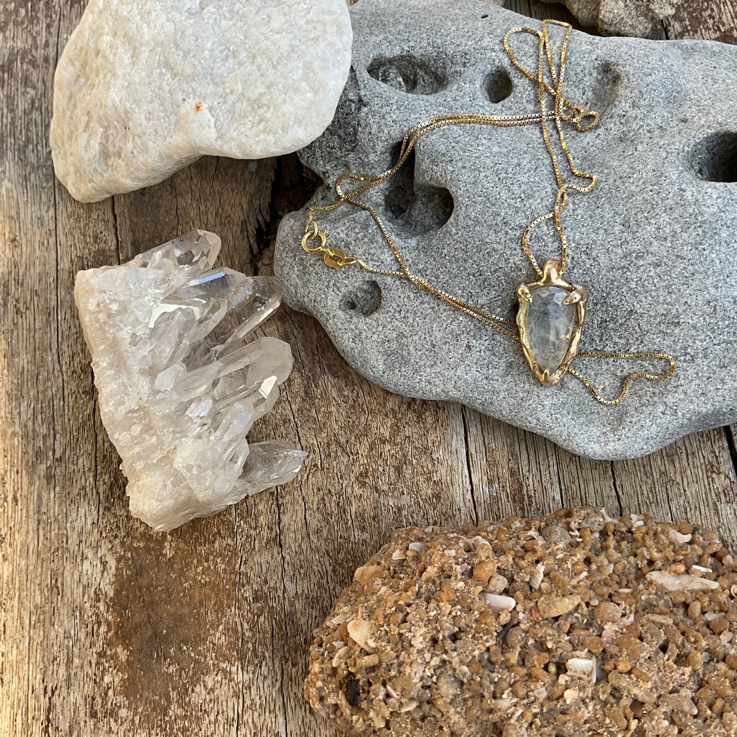 16 karat Soild Gold Ice Goshenite Unique Classy Necklace - Pyāra Designs