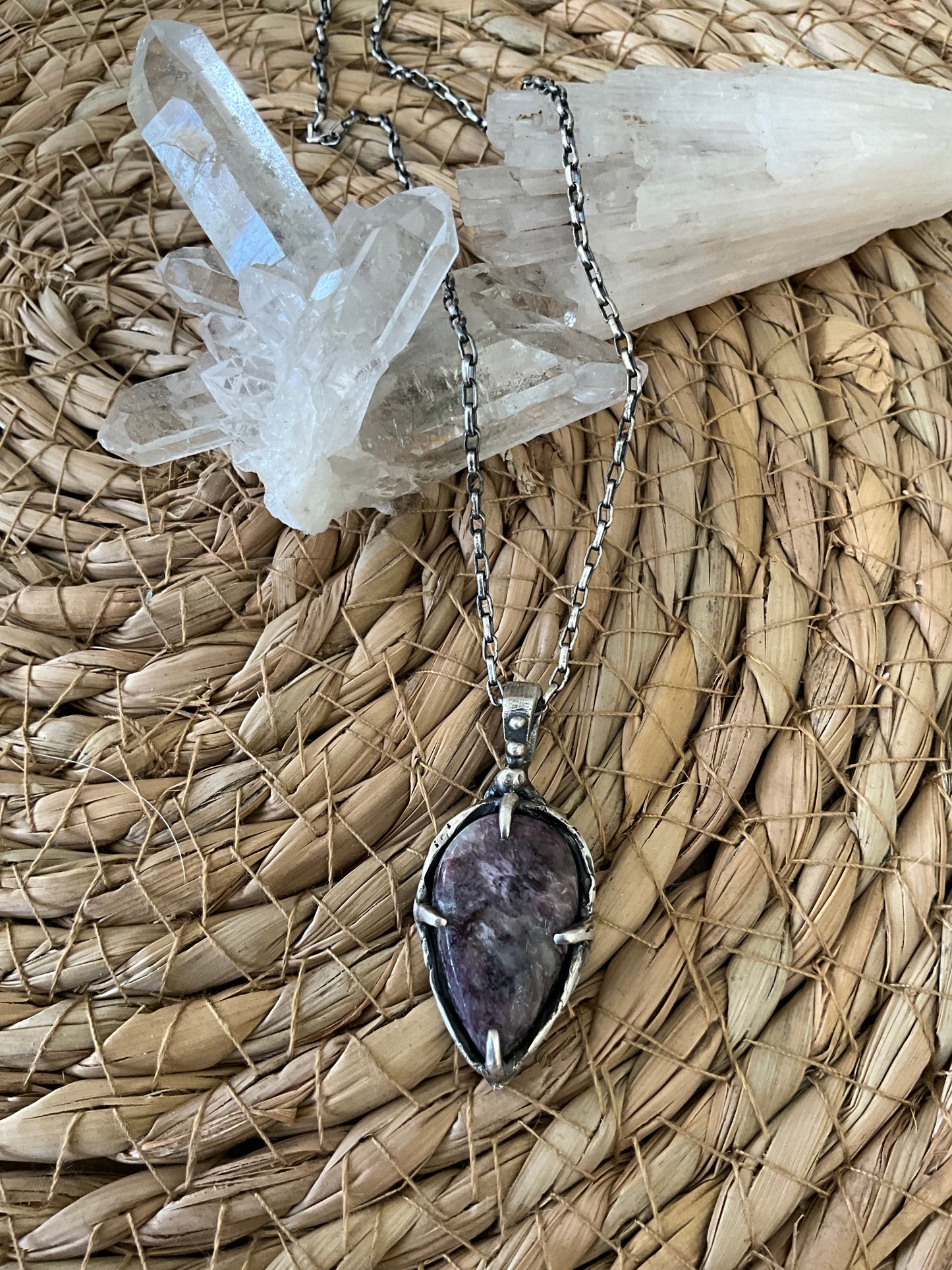 N.8 Charoite Gems In Dirty Sterling Necklace