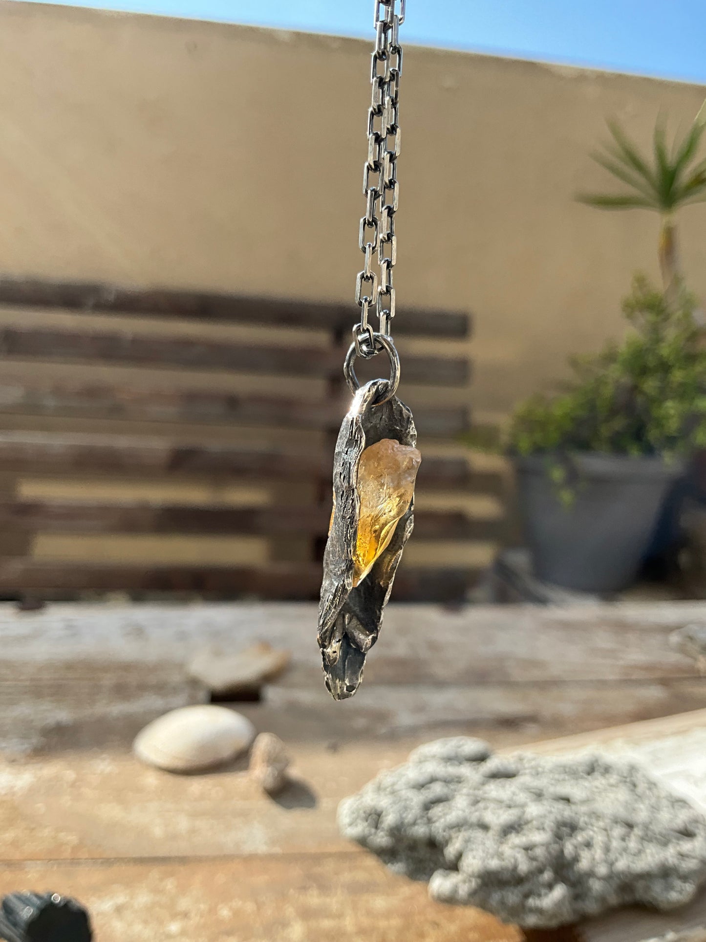 N.14 'The Citrin Pearl Rew Crystal In Dirty Sterling One of a kind Pendant - Pyāra Designs