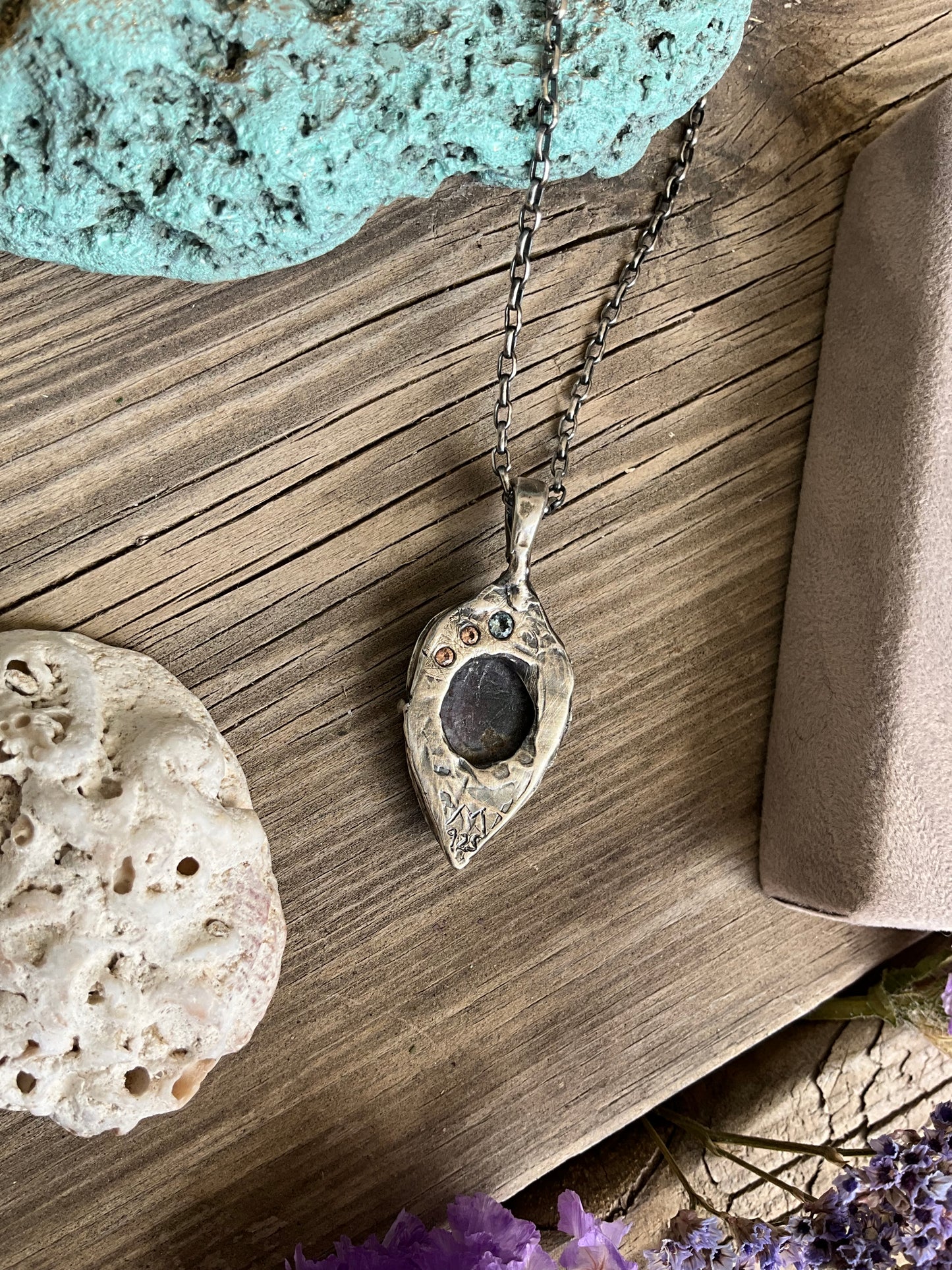 N.8 Charoite Gems In Dirty Sterling Necklace