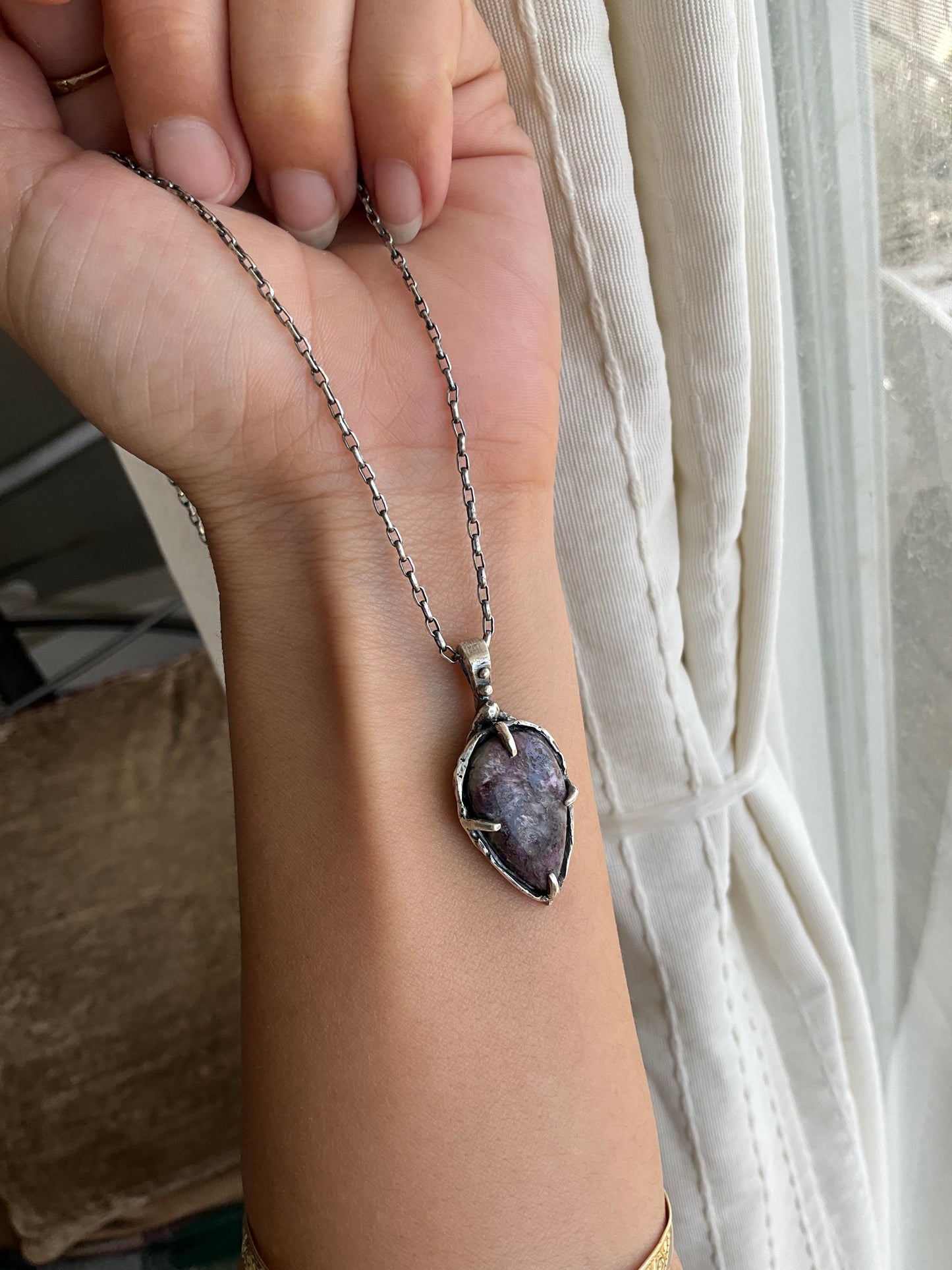 N.8 Charoite Gems In Dirty Sterling Necklace