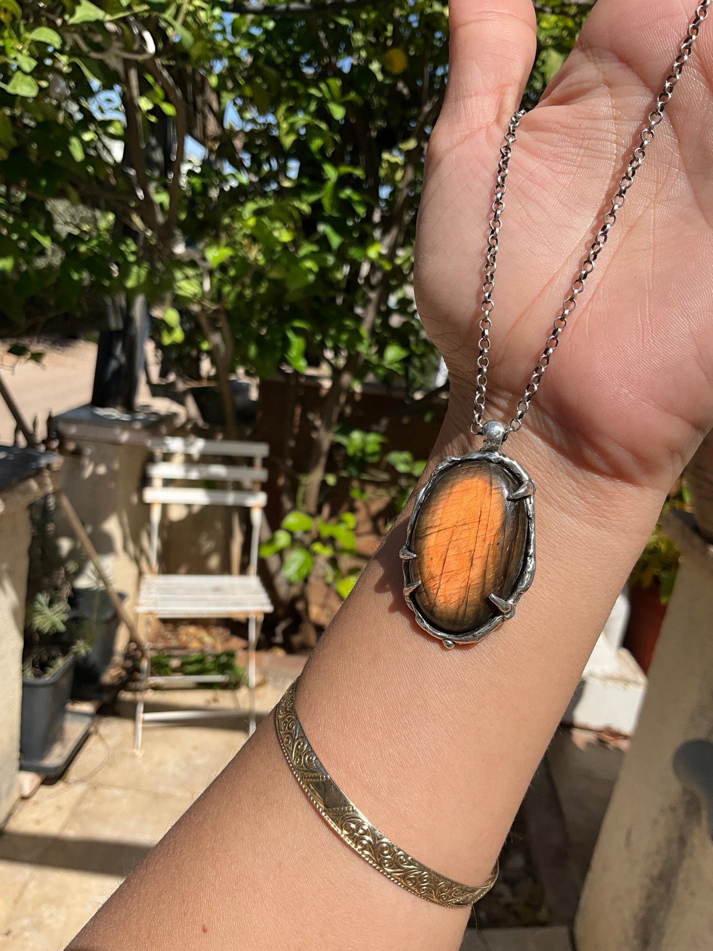 N.11 Brown Orange Labradorite Massive Nacklace