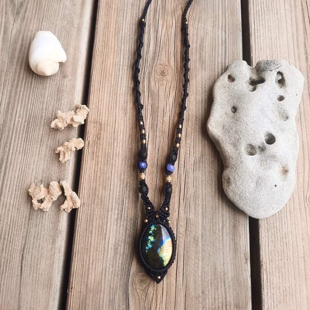 Unique Labradorite & Tanzanite Macrame Necklace - Pyāra Designs