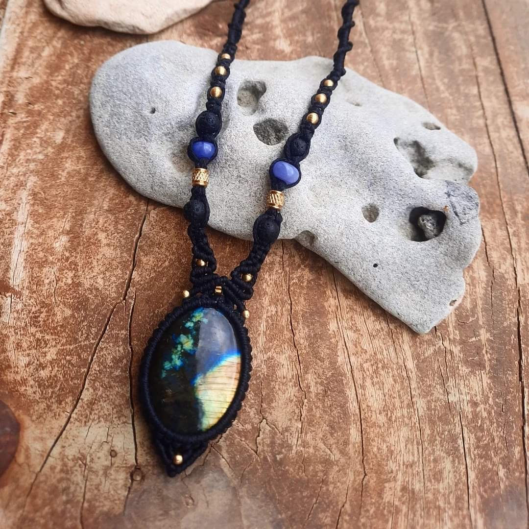Unique Labradorite & Tanzanite Macrame Necklace - Pyāra Designs