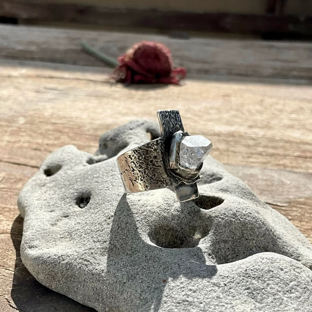 N.17 The Storm Apophyllite Pyramid Sterling Ring - Pyāra Designs