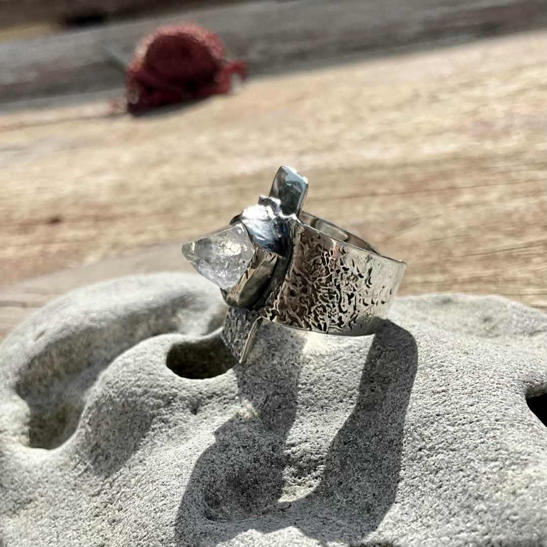N.17 The Storm Apophyllite Pyramid Sterling Ring - Pyāra Designs
