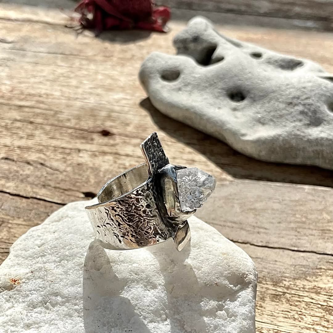N.17 The Storm Apophyllite Pyramid Sterling Ring - Pyāra Designs